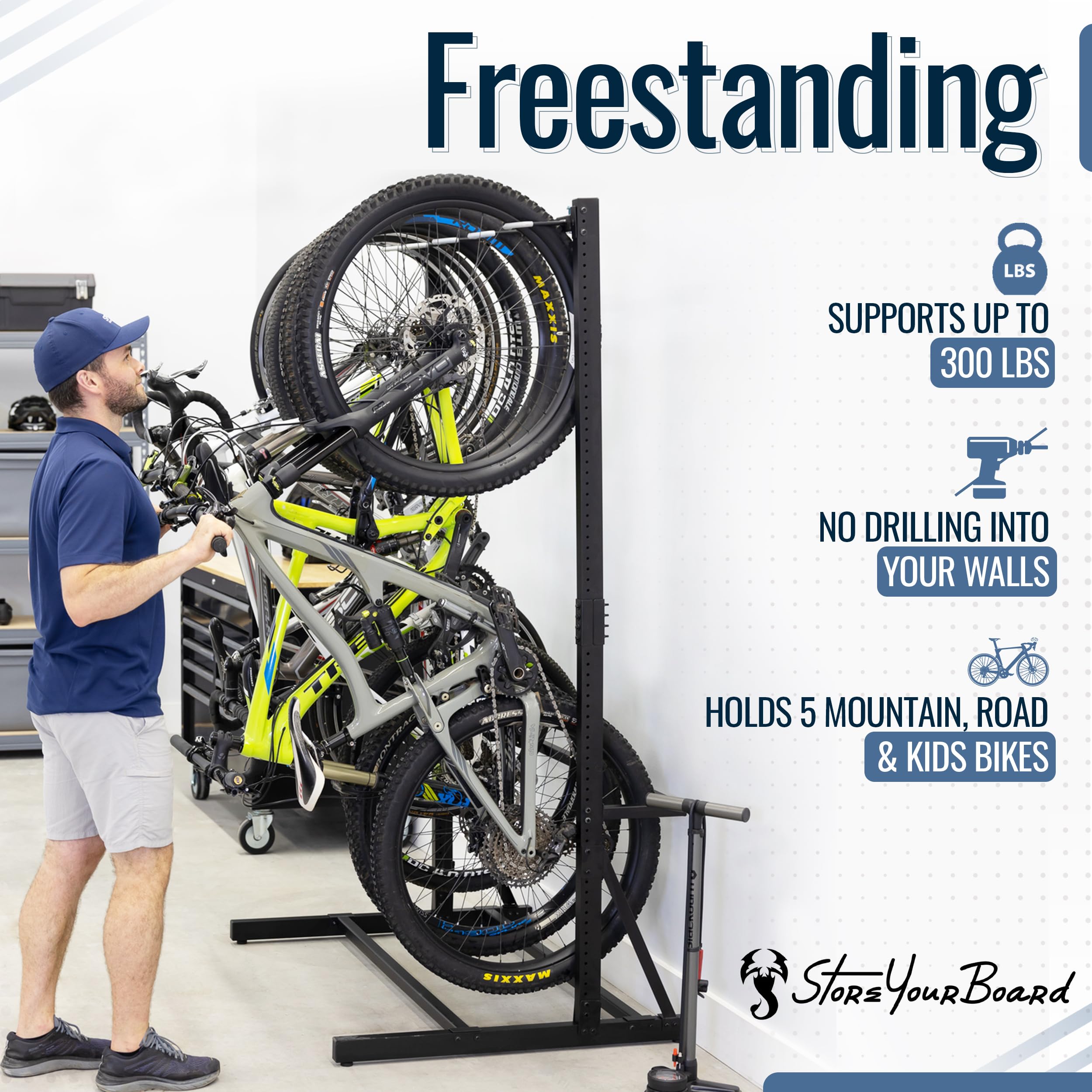 Original G-Bike Teal Triangle Freestanding 5-Bike Storage Rack - Heavy Duty Indoor Garage Floor Stand Bicycle Organizer for Home, Apartment & Cycling Enthusiasts - Perfect Space-Saving Bike Parking Solution
