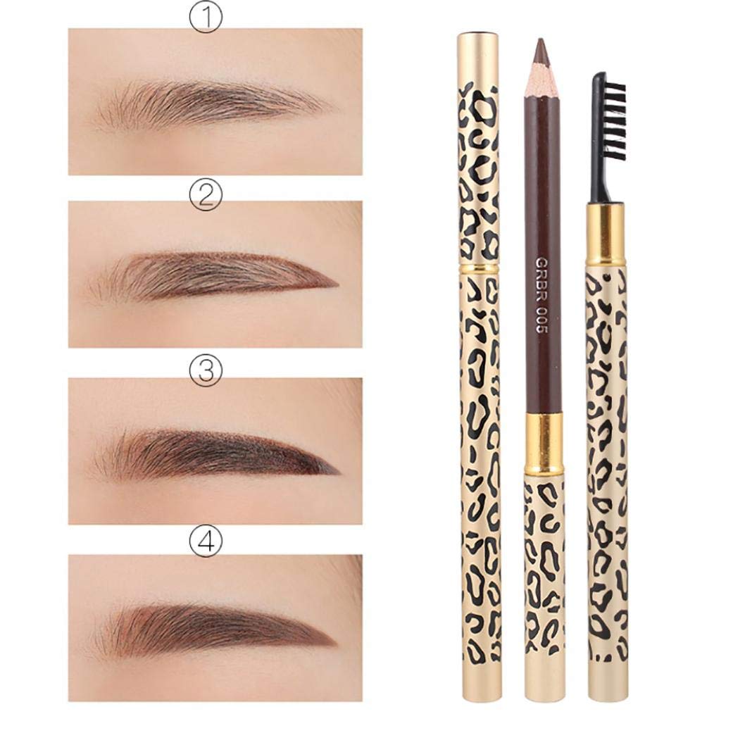 1pc Waterproof Double-Sided Eyebrow Pencil with Brush - Long Lasting Leopard Print Brow Pen, Smudge-Proof Eye Makeup (Light Brown) for Natural Everyday Look & Professional Makeup Application