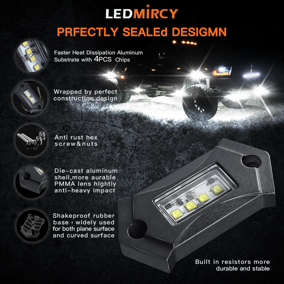 R3 Pure White Rock Lights Kit - 12PCS High Power LED Underglow Lights for Offroad Trucks, ATV, UTV, SUV with Rocker Switch & Wire Harness | Perfect for Trail Rigs, Night Off-Roading & Custom Underbody Lighting