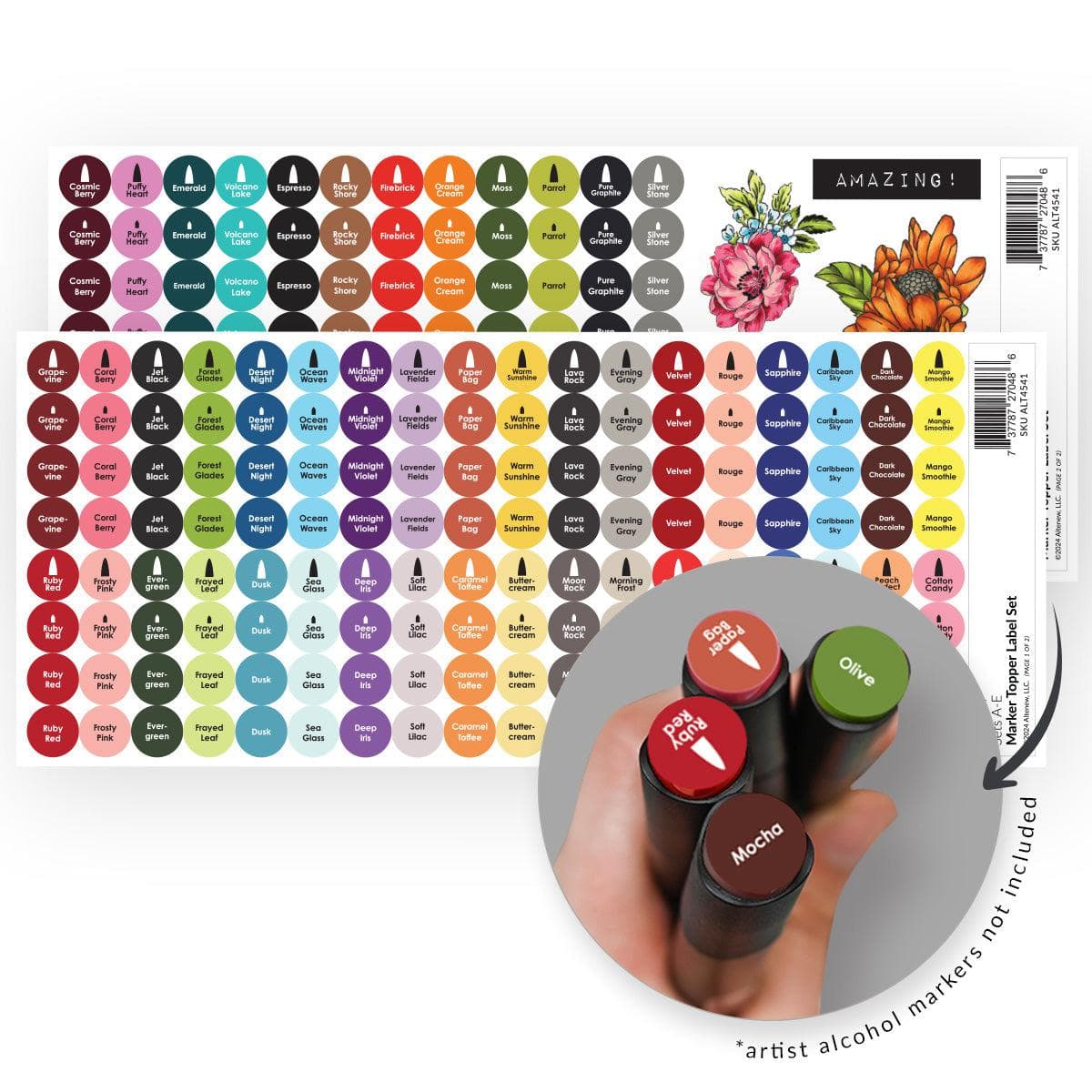 Colorful Marker Toppers Decal Set - Small (2 Sheets) - Perfect for Organizing School Supplies, Office Markers & DIY Craft Projects