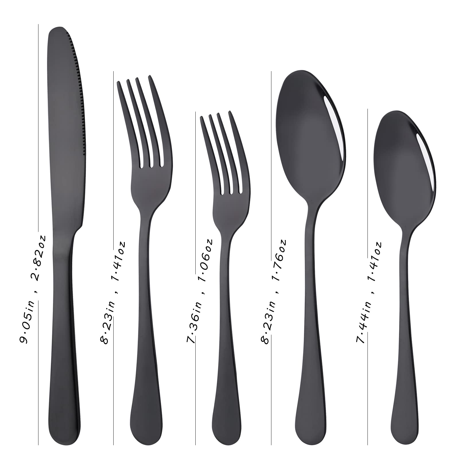 20-Piece Black Stainless Steel Flatware Set for 4 - Mirror Finish Silverware Cutlery Set with Knives, Forks & Spoons - Durable Dishwasher Safe Kitchen Utensils for Everyday Dining & Dinner Parties