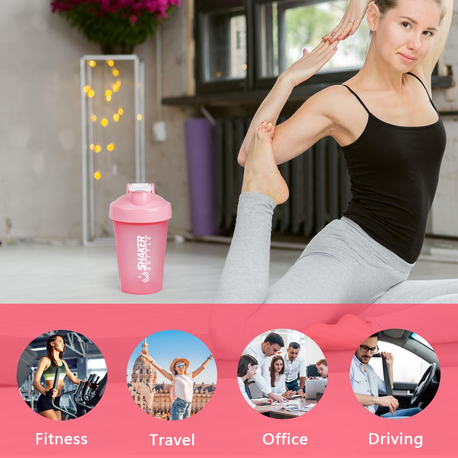 Premium 400ml (13oz) Pink Protein Shaker Bottle with Mixing Ball - BPA Free Leak-Proof Gym Water Bottle for Smooth Blending of Protein Shakes & Smoothies - Ideal for Workouts, Fitness Training & Post-Exercise Recovery