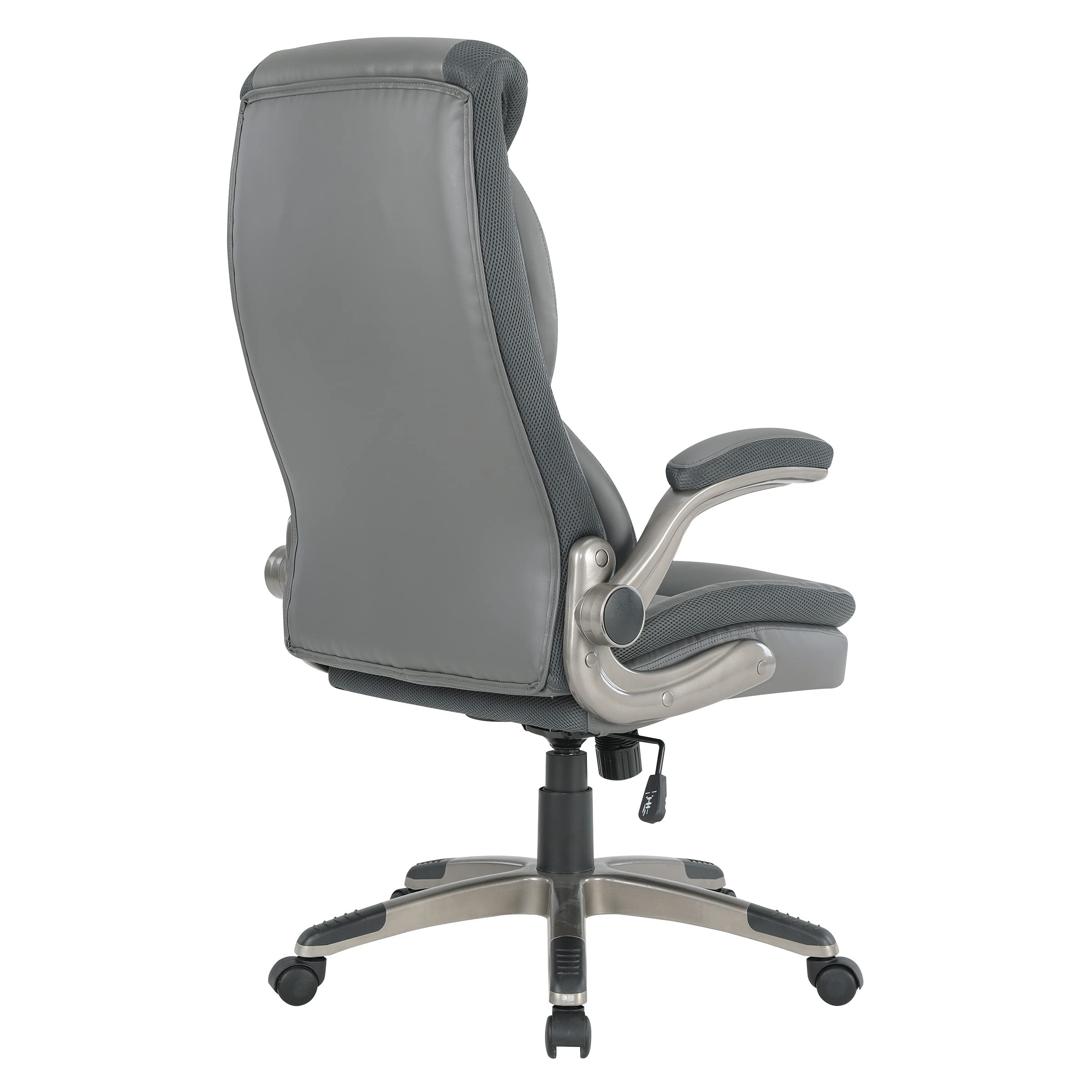 Office Star ECH Series Executive Bonded Leather Office Chair with Lumbar Support & Adjustable Arms - Charcoal with Titanium Base - Ergonomic Desk Chair for Home Office & Workspace