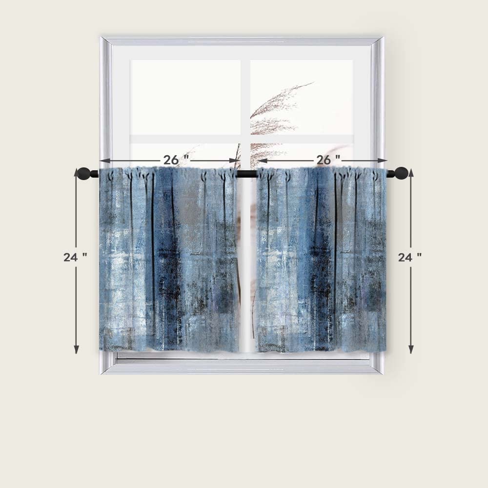 MCALK Blue & Grey Kitchen Curtains Set - 2 Piece Modern Abstract Window Valances for Living Room & Kitchen (24