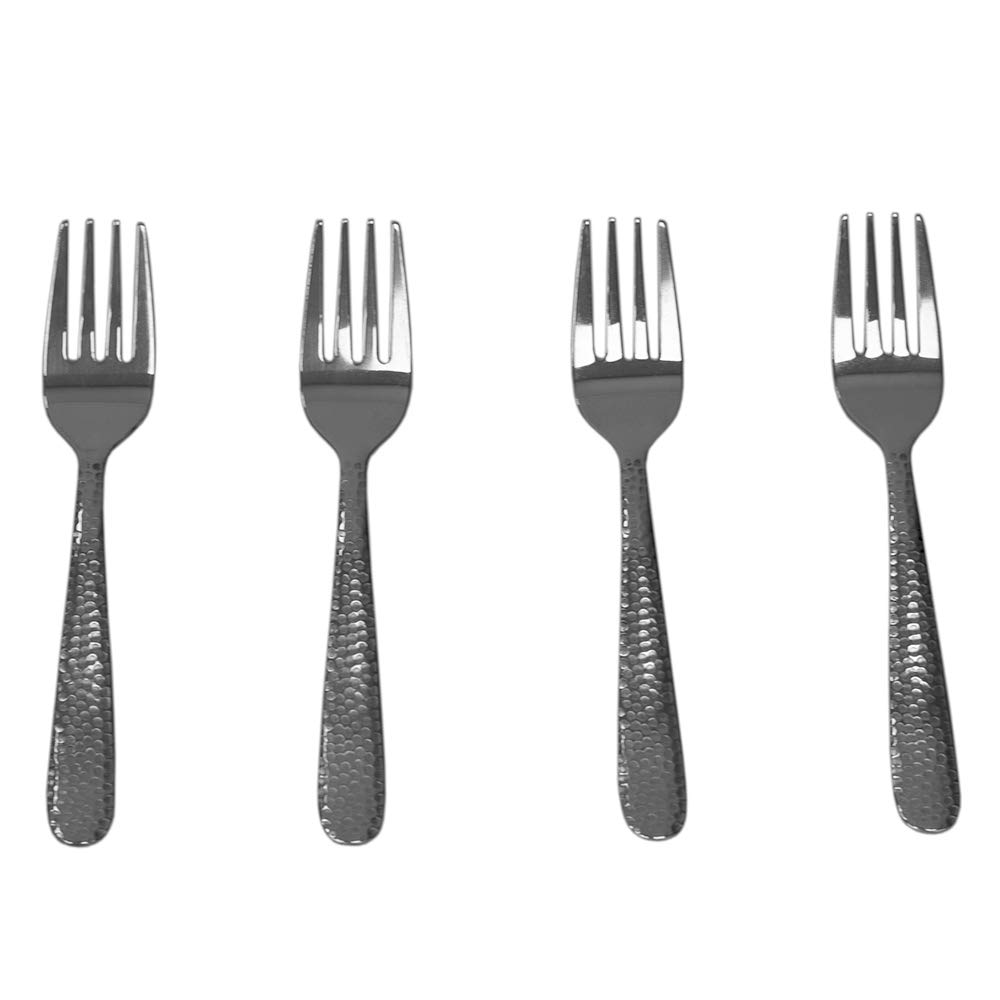 4-Piece Hammered Stainless Steel Flatware Set - Dinner Fork, Dessert Fork, Salad Fork, Appetizer Fork for Home, Kitchen & Restaurant Use | Durable Silverware for Formal Dining, Parties & Catering Events