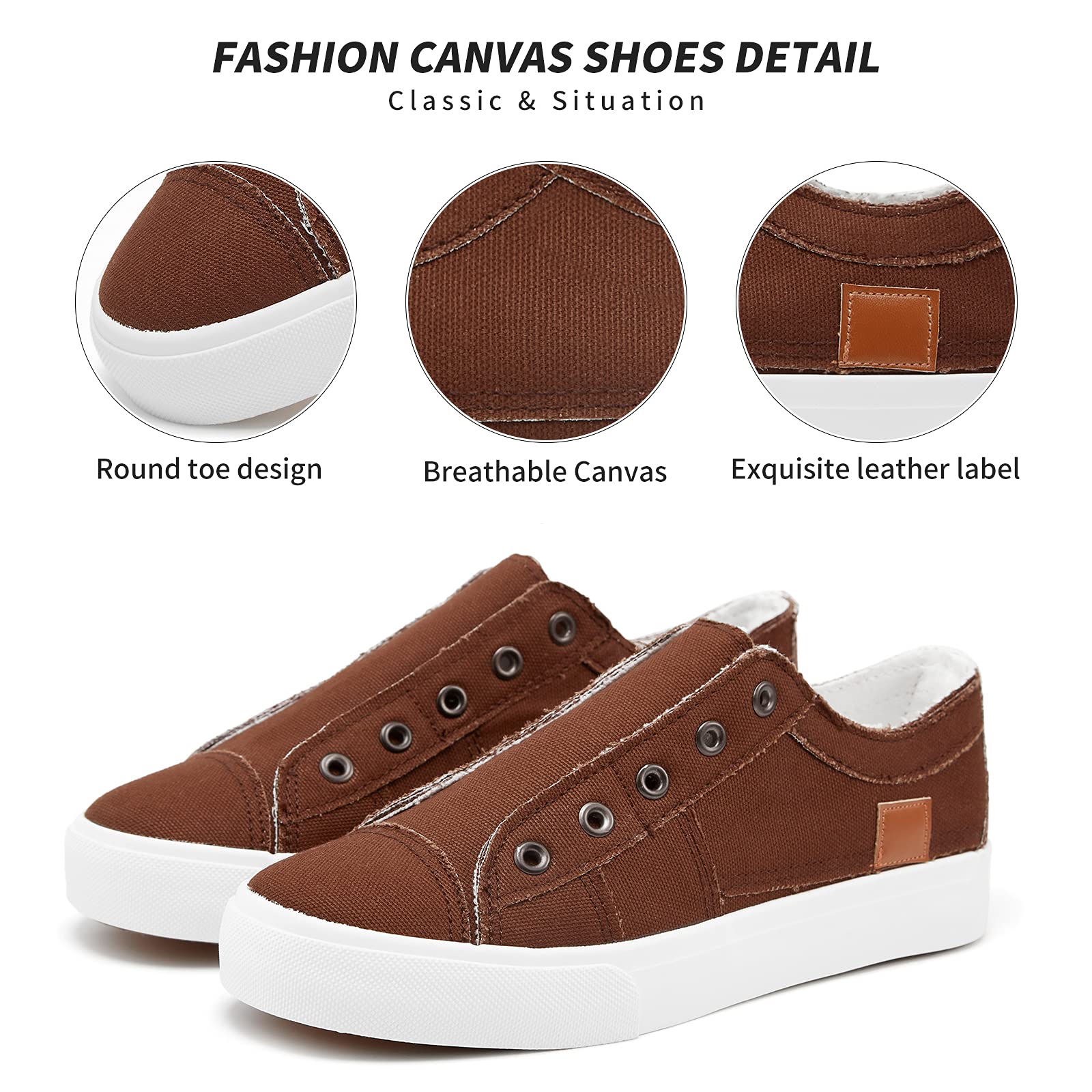 Women's Slip-On Non-Slip Canvas Sneakers - Comfortable Low Top Casual Shoes for Walking, Travel & Everyday Wear