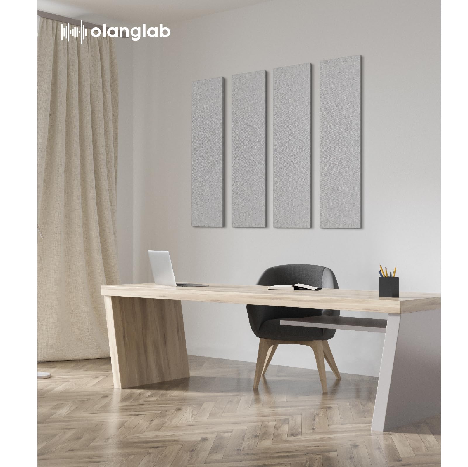 Olanglab 2 Pack Fabric Acoustic Panels 48x12x1 Inch - Sound Absorbing Noise Reducing Wall Panels for Home Studio, Office & Theater - Light Gray Soundproofing Dampening Deadening Foam Panels