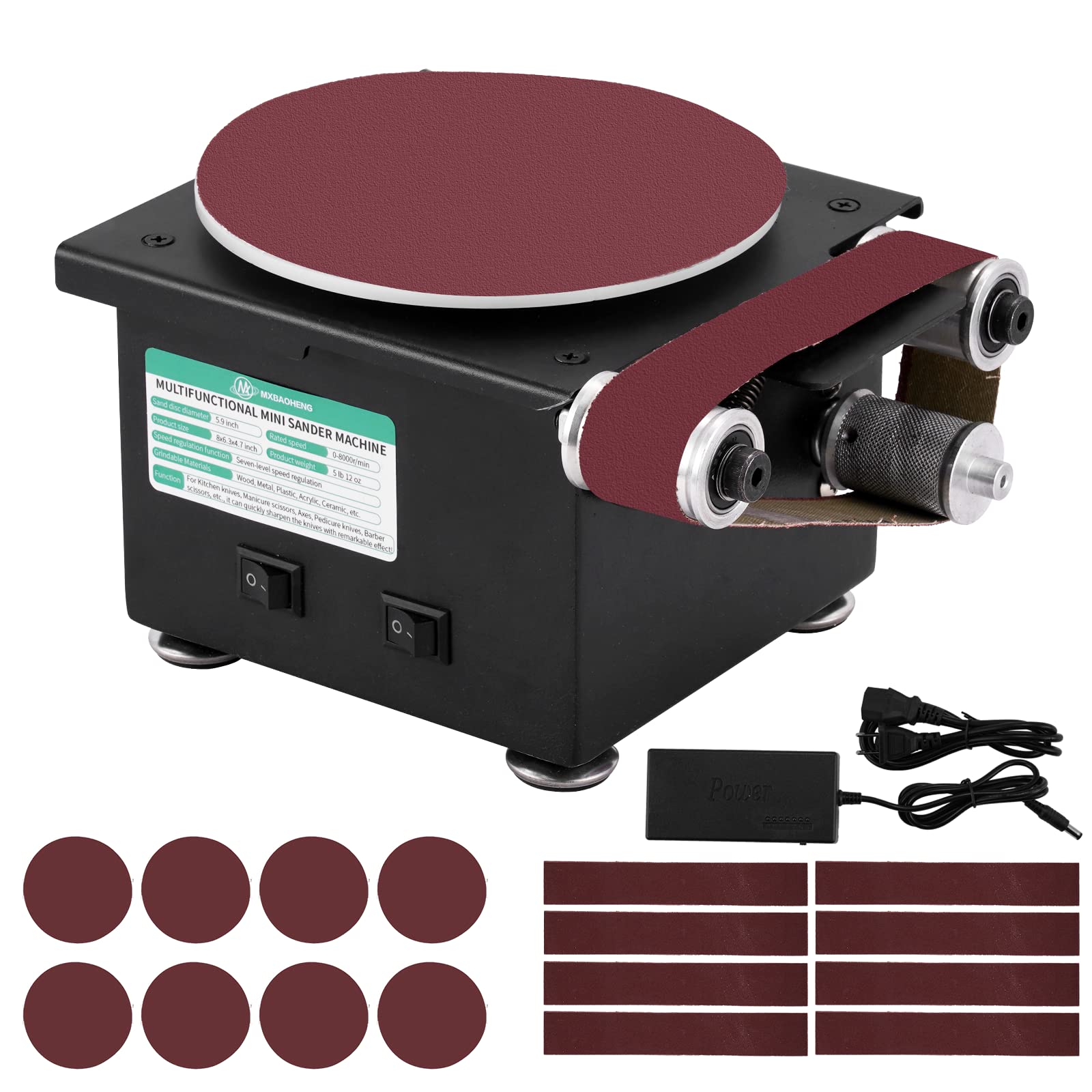 6-Inch Mini Disc Sander & 1.2x15-Inch Electric Belt Sander - 100W 8000RPM Woodworking Tool for Metal, Stone, and Craft Grinding | Perfect for DIY Projects, Furniture Repair, and Jewelry Making (Model A)
