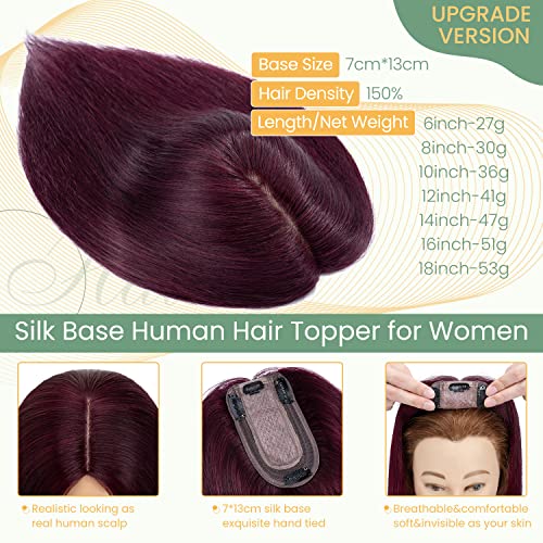 Clip in Human Hair Topper with Silk Base - Natural Looking Hairpiece for Thinning Hair - Perfect for Daily Wear, Special Occasions & Styling