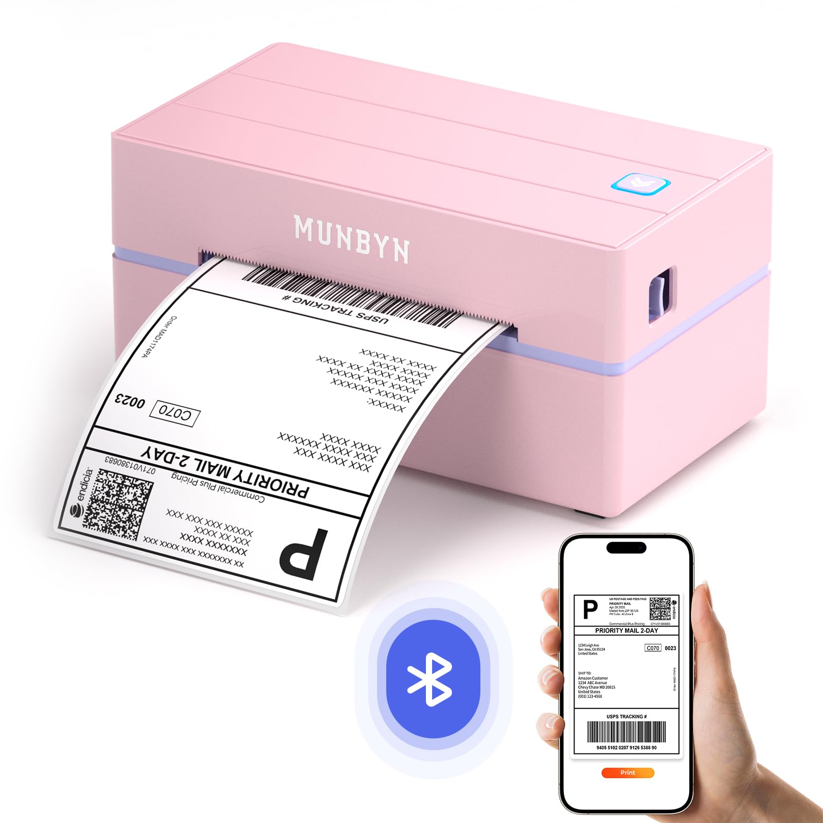 MUNBYN Wireless Bluetooth Thermal Shipping Label Printer 4x6 - Compatible with USPS, Canada Post, eBay - Works with Phone, Tablet & PC (USB) - Perfect for Small Business, Home Office & E-commerce Shipping Labels
