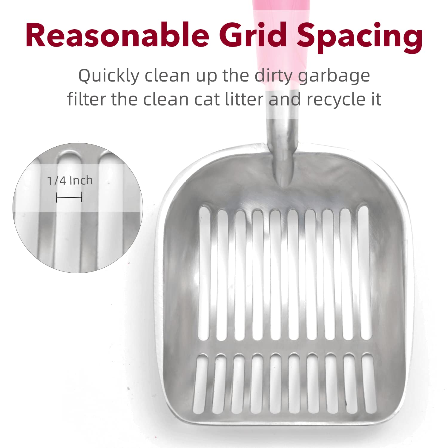 Premium Cat Litter Scoop - Heavy Duty Aluminum Alloy Sifter with Long Handle - Durable Metal Pooper Scooper for Kitty Litter Box - Perfect for Deep Cleaning & Easy Waste Removal