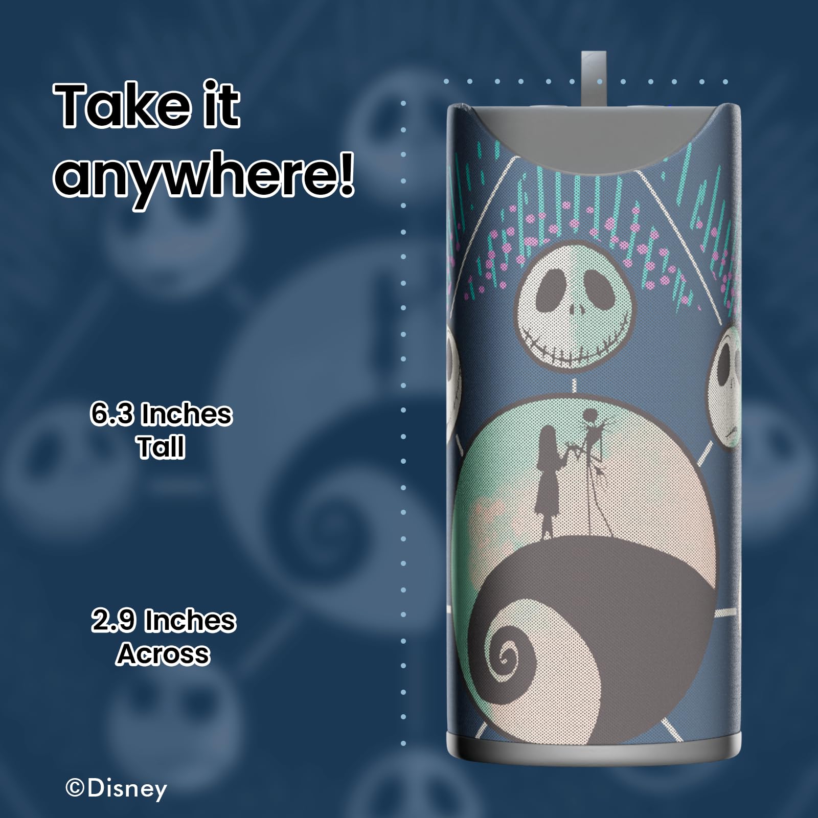 Disney The Nightmare Before Christmas Bluetooth Speaker - Jack Skellington & Sally Waterproof Wireless Speaker with 3 Hours Playtime, SD Card Slot & FM Radio - Perfect Gift for Halloween, Christmas & Movie Fans (Ideal for Home, Office & Outdoor Use)