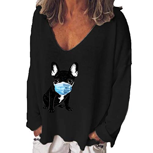 Women's Oversized V-Neck Cartoon Print Sweatshirt - Cute Casual Long Sleeve Pullover Blouse for Women | Perfect for Loungewear, Street Style & Everyday Comfort