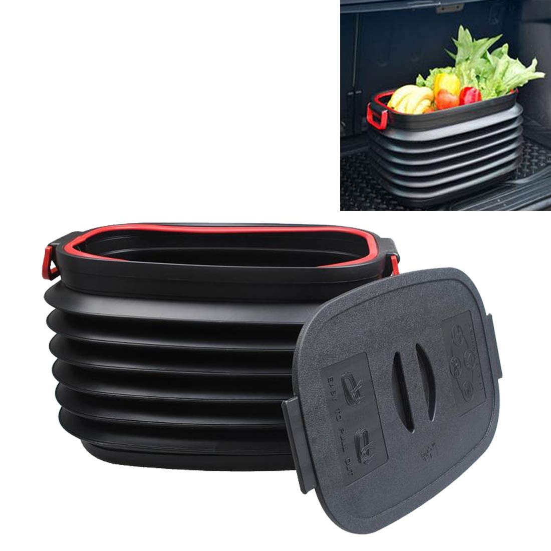 37L Collapsible Plastic Car Organizer Bin with Lid - Portable Storage Box for Camping, Road Trips & Outdoor Gear - Waterproof Auto Organizer for Trunk, SUV, Van & Home Storage