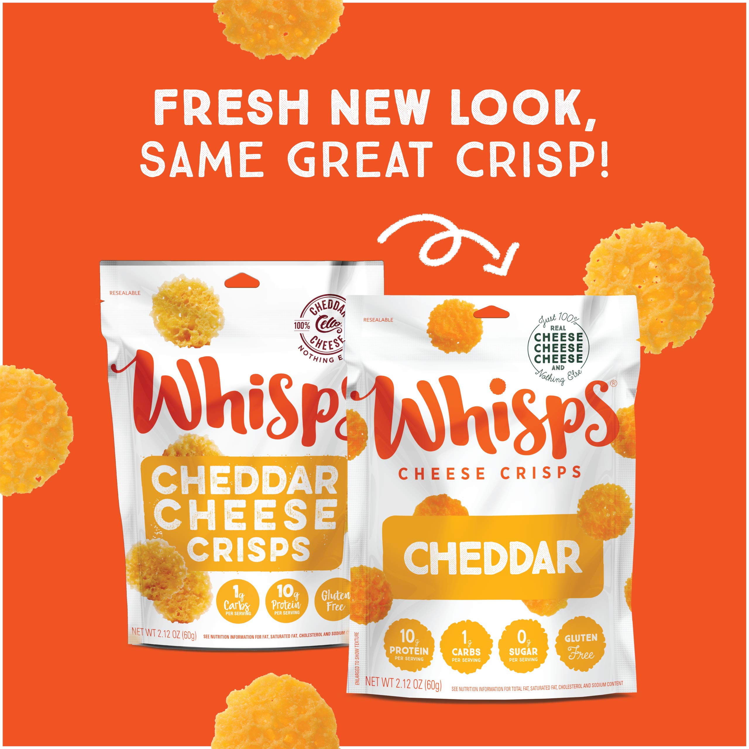 Whisps Cheddar Cheese Crisps - High Protein, Low Carb Keto Snacks - Gluten Free Protein Chips for Healthy Lifestyle (2.12 Oz, 6 Pack) - Perfect for On-the-Go Snacking, Office Lunch, and Keto Diet