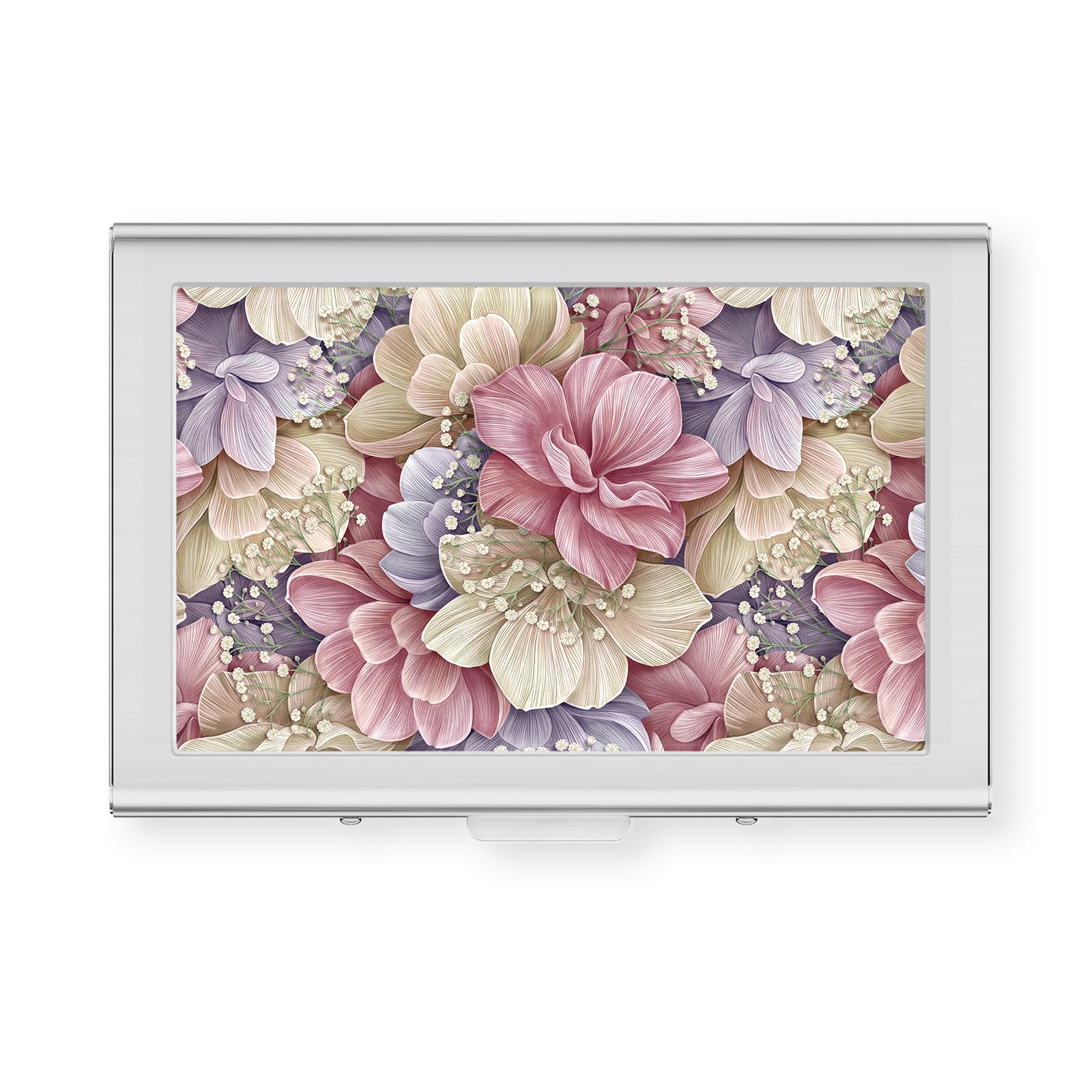 Rouidr Slim RFID Metal Credit Card Holder - Small Wallet for Business Cards & ID - Stylish Floral Design for Women & Men | Perfect for Travel, Office & Everyday Use