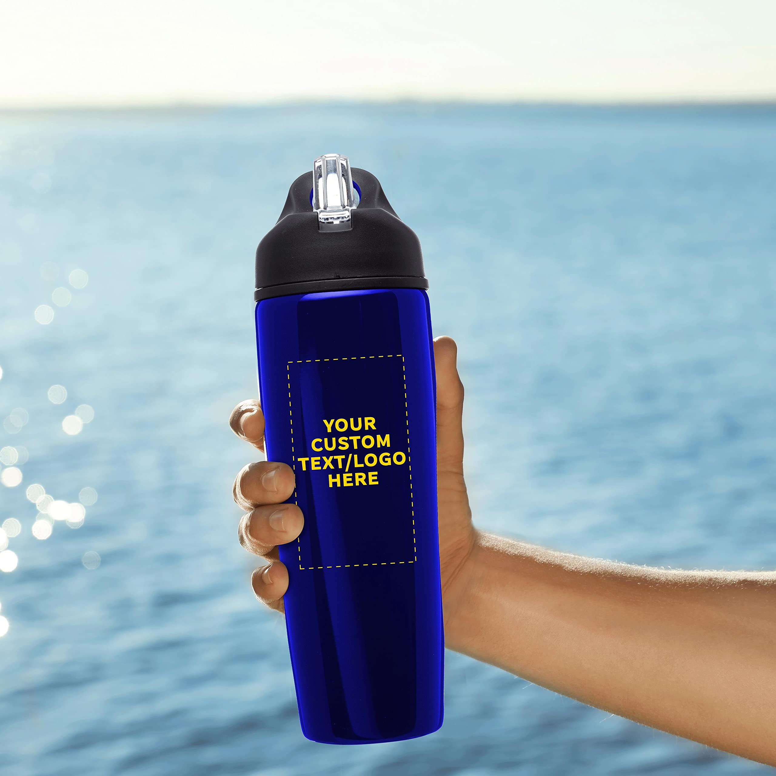 Custom Stainless Steel Water Bottles 24 Pack - Personalized Text & Logo - 28.5oz Metal Sports Bottles with Flip Top Lid - Leakproof & Easy Carry - Bulk Blue Water Bottles for Gym, Office, School & Outdoor Activities