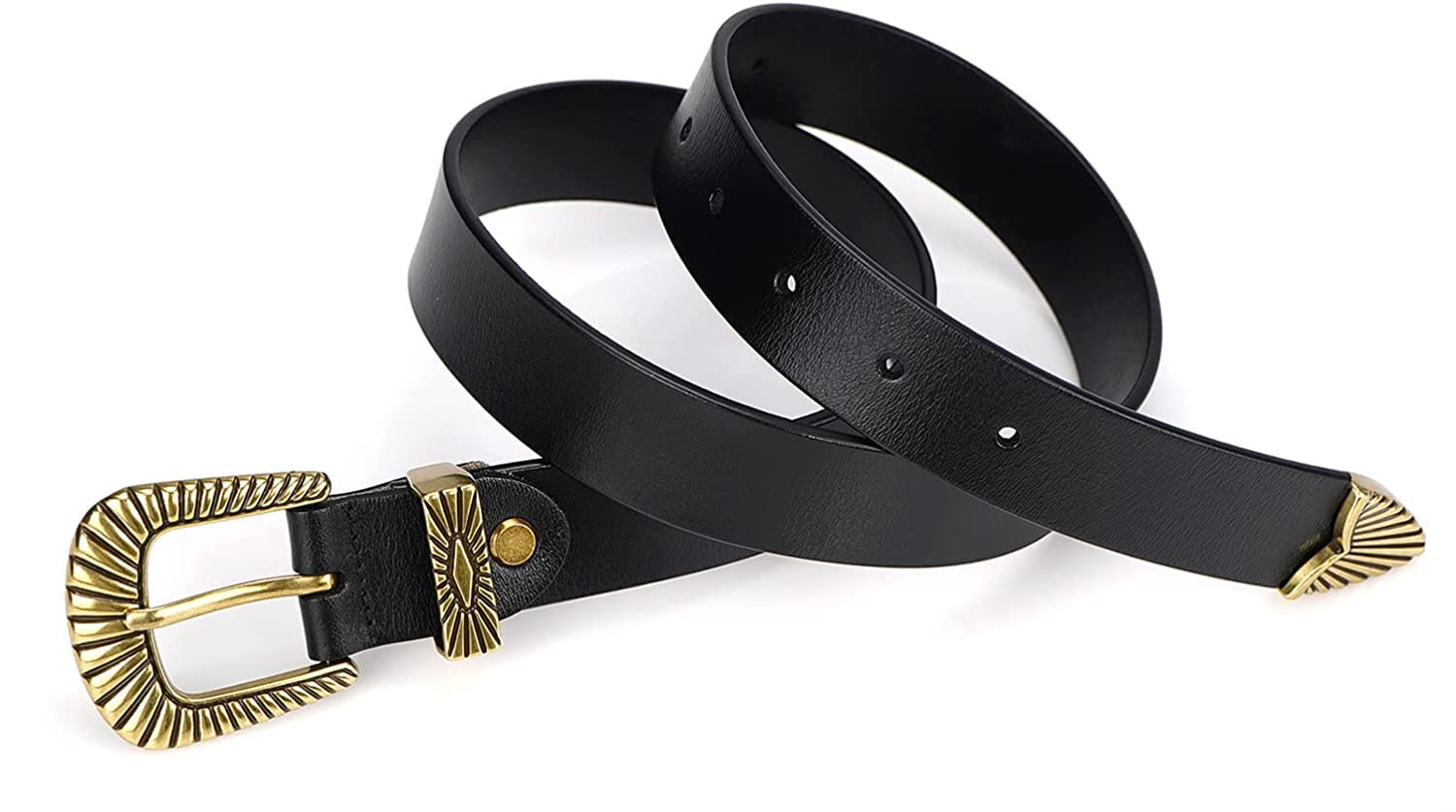 ALAIX Women's Leather Belts with Silver & Gold Buckle - Stylish Black Western Belts for Jeans & Pants | Perfect for Casual Outfits, Office Wear & Western Fashion