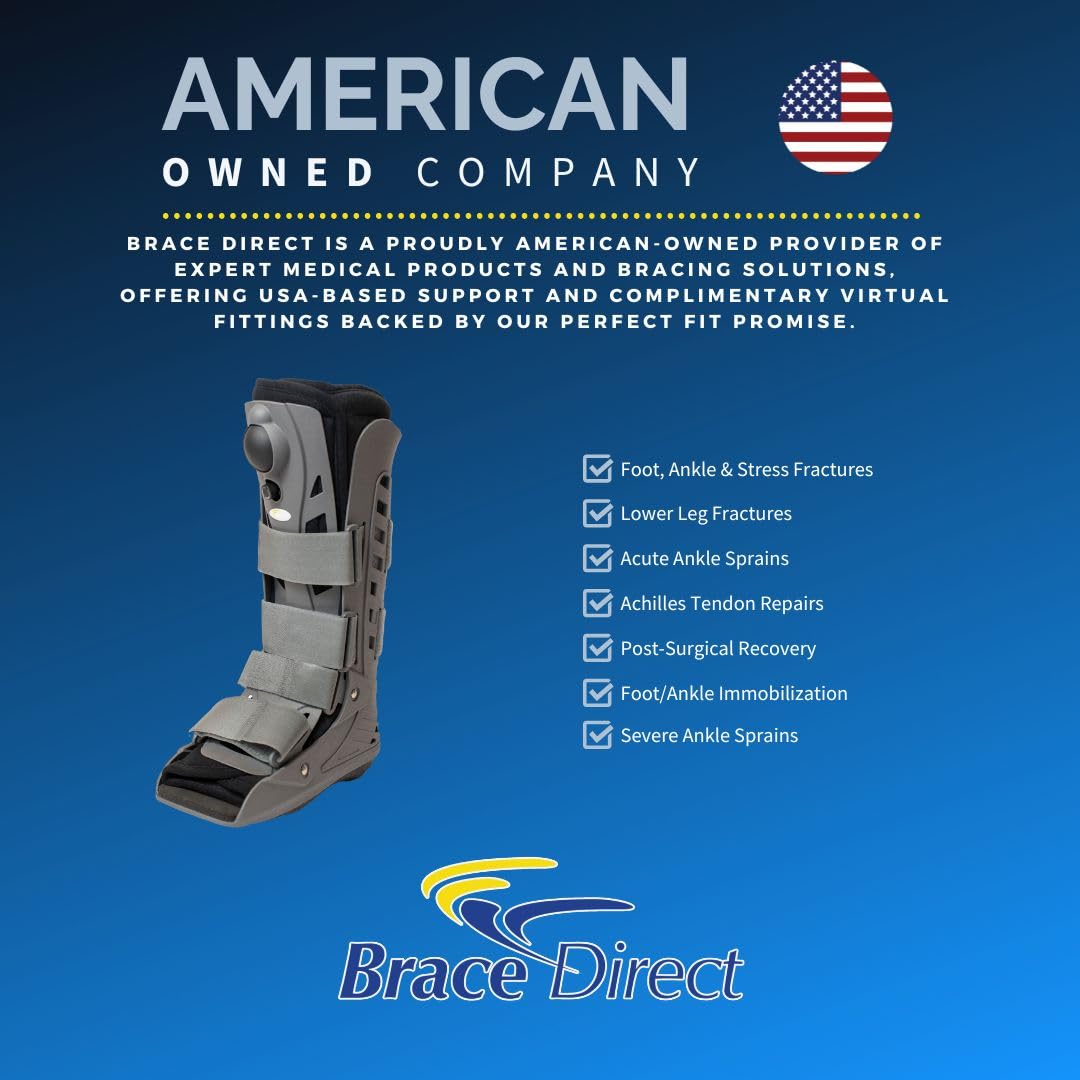 Brace Direct Tall Air CAM Walker Boot - Orthopedic Full Shell Air Cast Walking Boot for Broken Foot, Sprained Ankle, Fractures & Achilles Recovery - Unisex Medical Support Brace for Men & Women - Ideal for Post-Surgery, Sports Injuries & Mobility Assistance