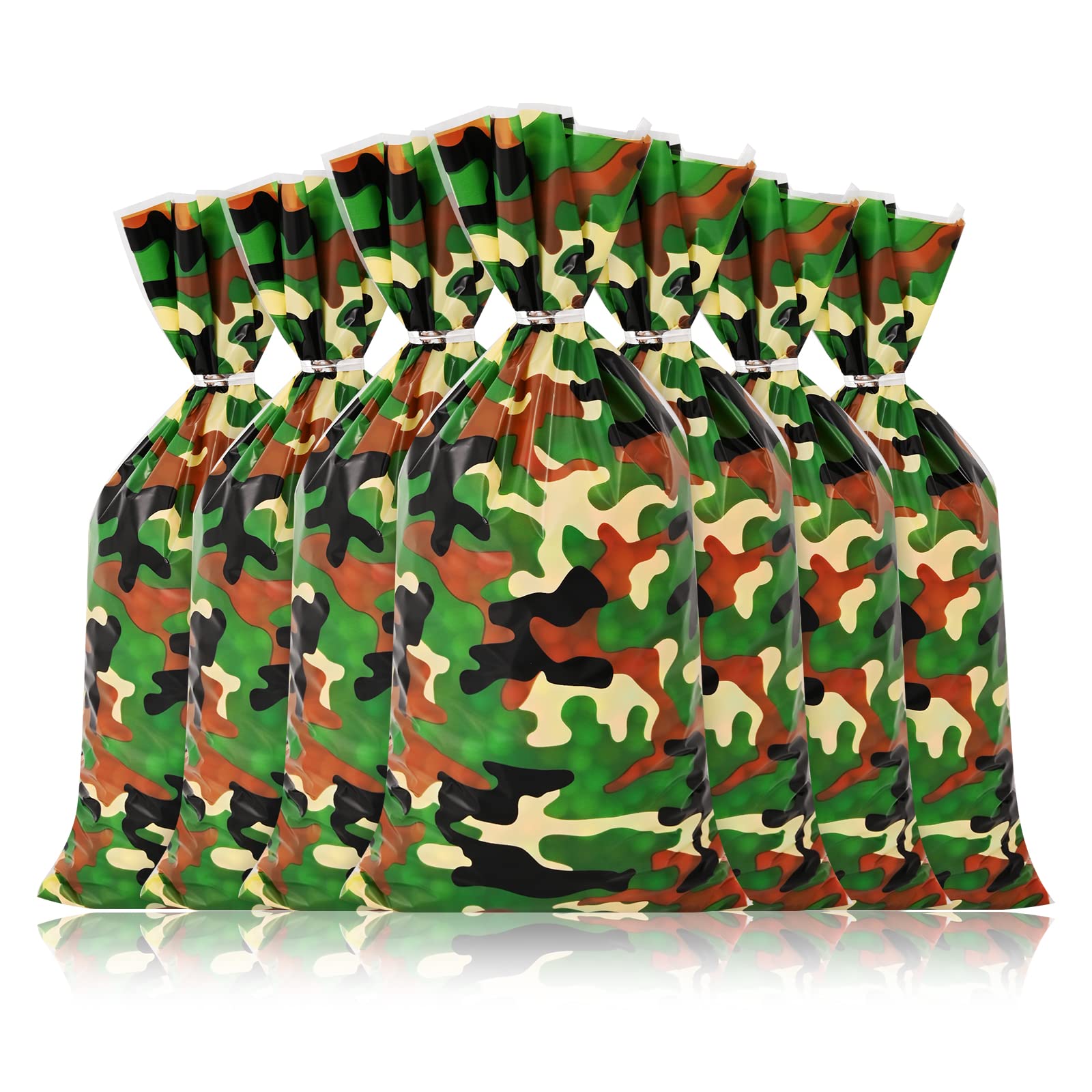 100 Pcs Camouflage Treat Bags - Camo Print Cellophane Candy Bags with Twist Ties for Army Themed Birthday Parties, Baby Showers & Halloween Favors | Perfect for Military Party Decorations, School Events & Outdoor Adventures