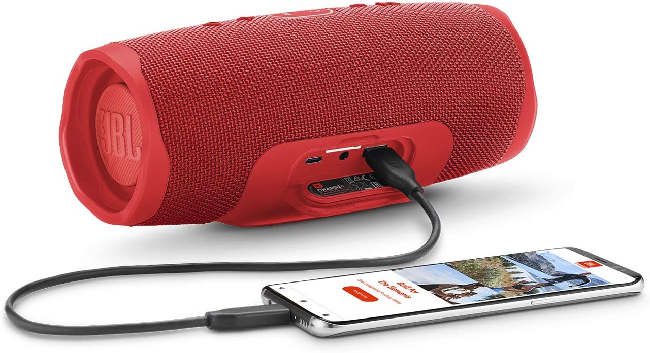 JBL Charge 4 Bluetooth Speaker - Wireless Portable Speaker with Powerful Sound & Bass, IPX7 Waterproof, 20-Hour Playtime - Perfect for Outdoor, Beach, Pool Parties & Travel (Red)