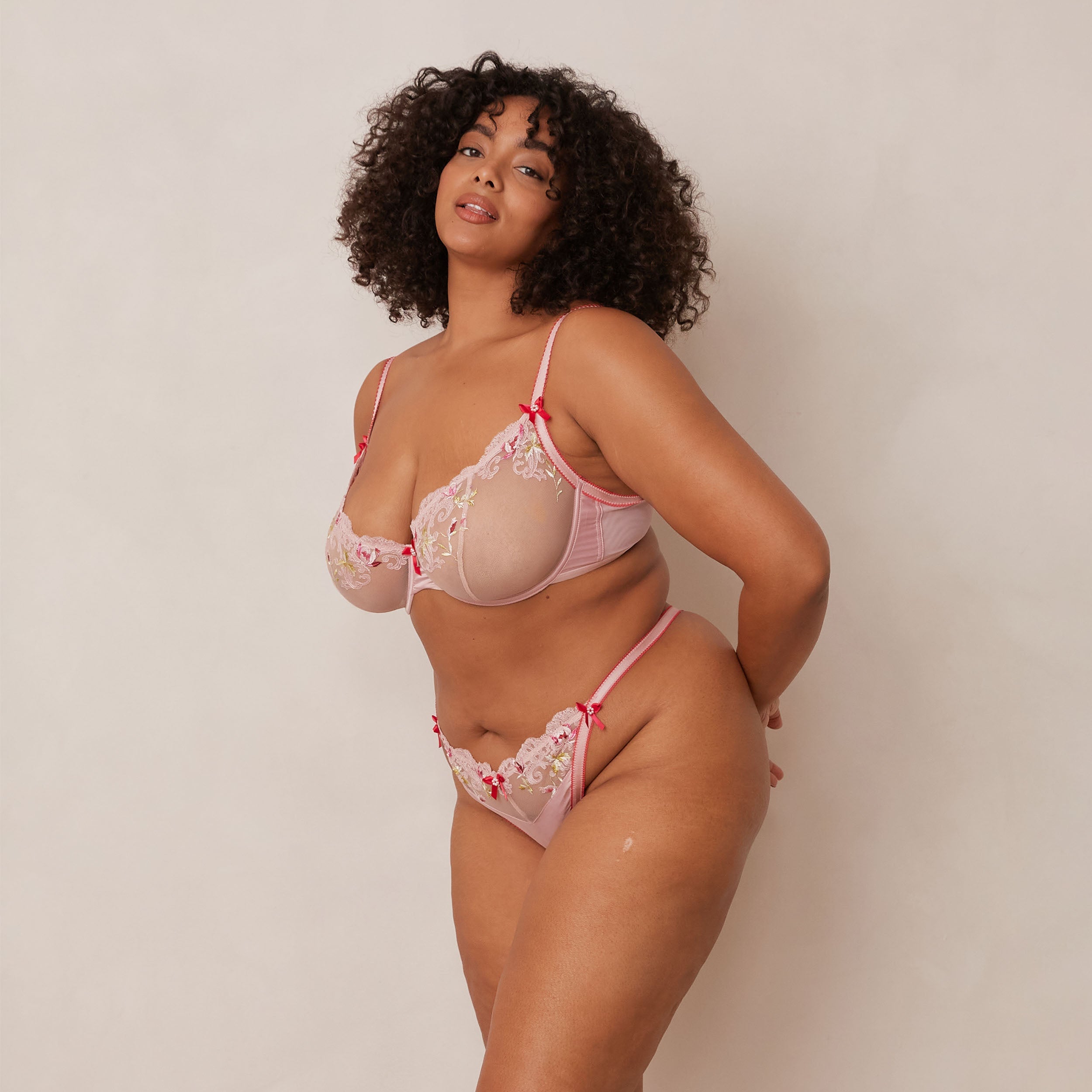 Bloom Embroidered Balcony Bra - Lace Underwire Push Up Bra in Pink | Comfortable & Sexy Lingerie for Date Night, Wedding, or Everyday Wear
