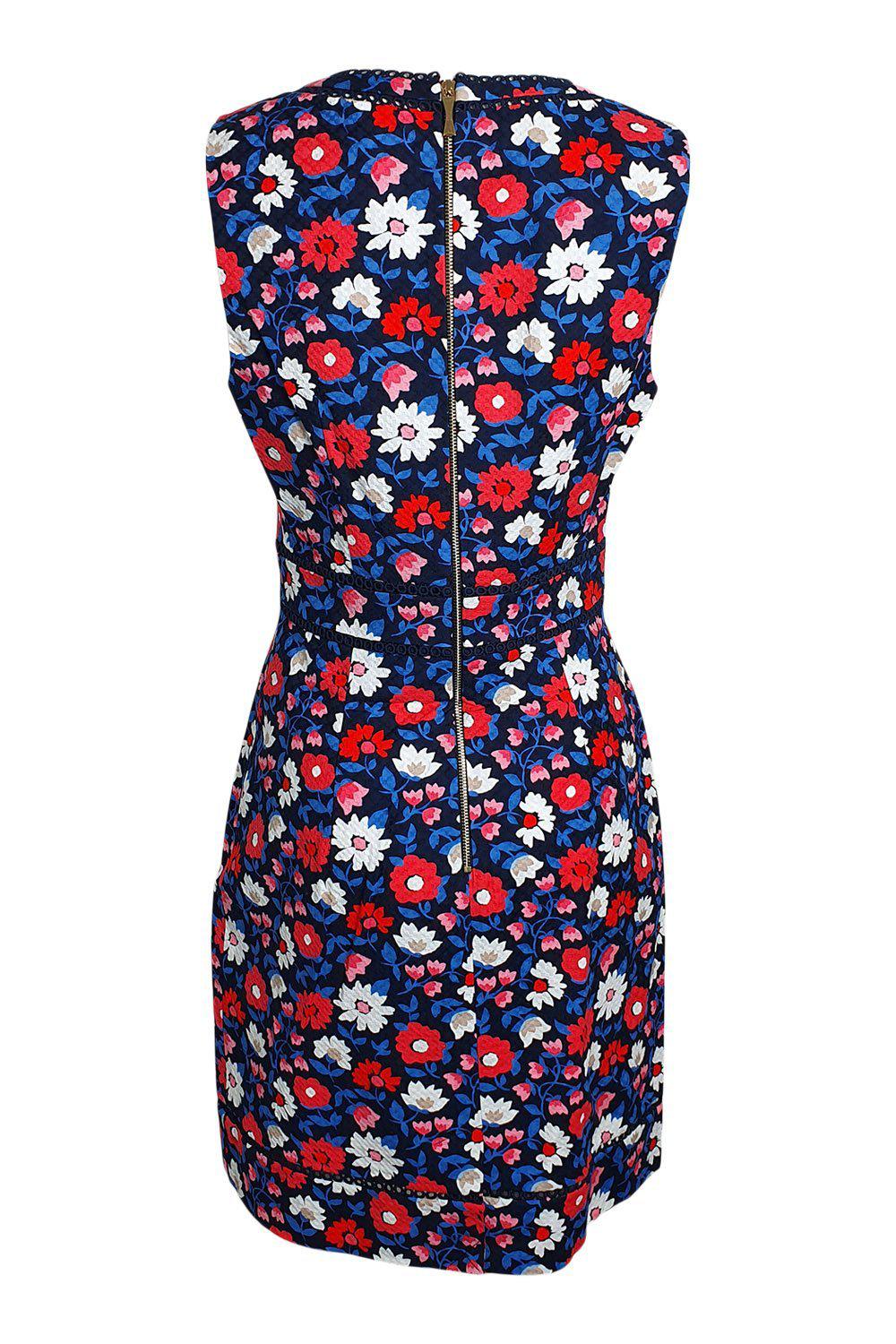 KATE SPADE New York Blue Floral Print Daisy Jacquard Sheath Dress - Women's Size US 0 (UK 06) | Elegant Office Wear & Spring Wedding Guest Outfit