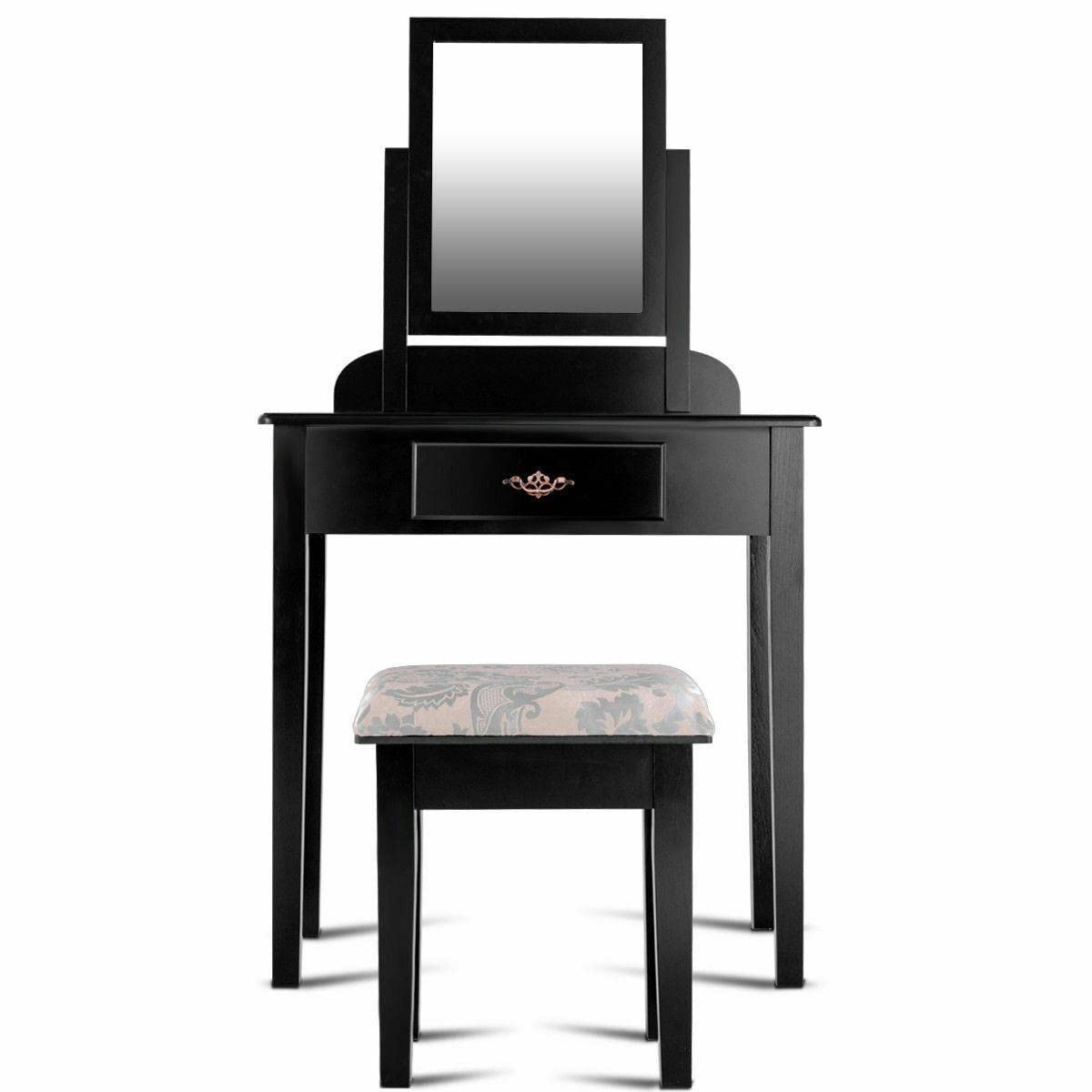 Black Vanity Desk Set with Square Mirror & Stool - Portable Makeup Dressing Table with Drawers for Bedroom, Home Decor & Beauty Organization | Perfect for Small Spaces, Makeup Artists & Daily Beauty Routine
