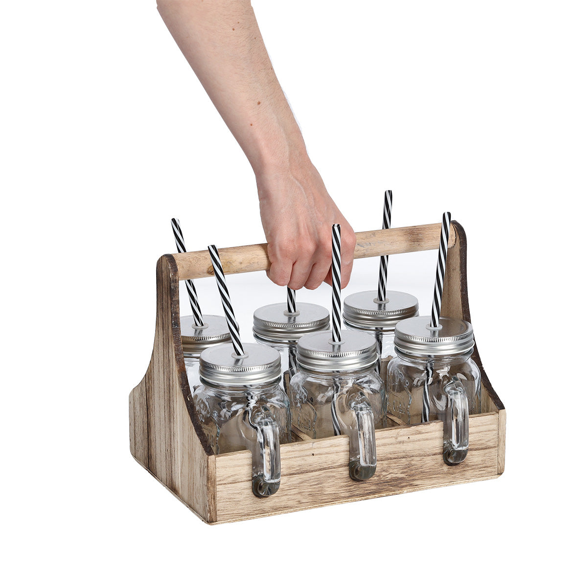 Premium Drinking Jar Set with Handle - Glass, Metal & Wood Gift Box - Perfect for Iced Tea, Lemonade & Outdoor Picnics