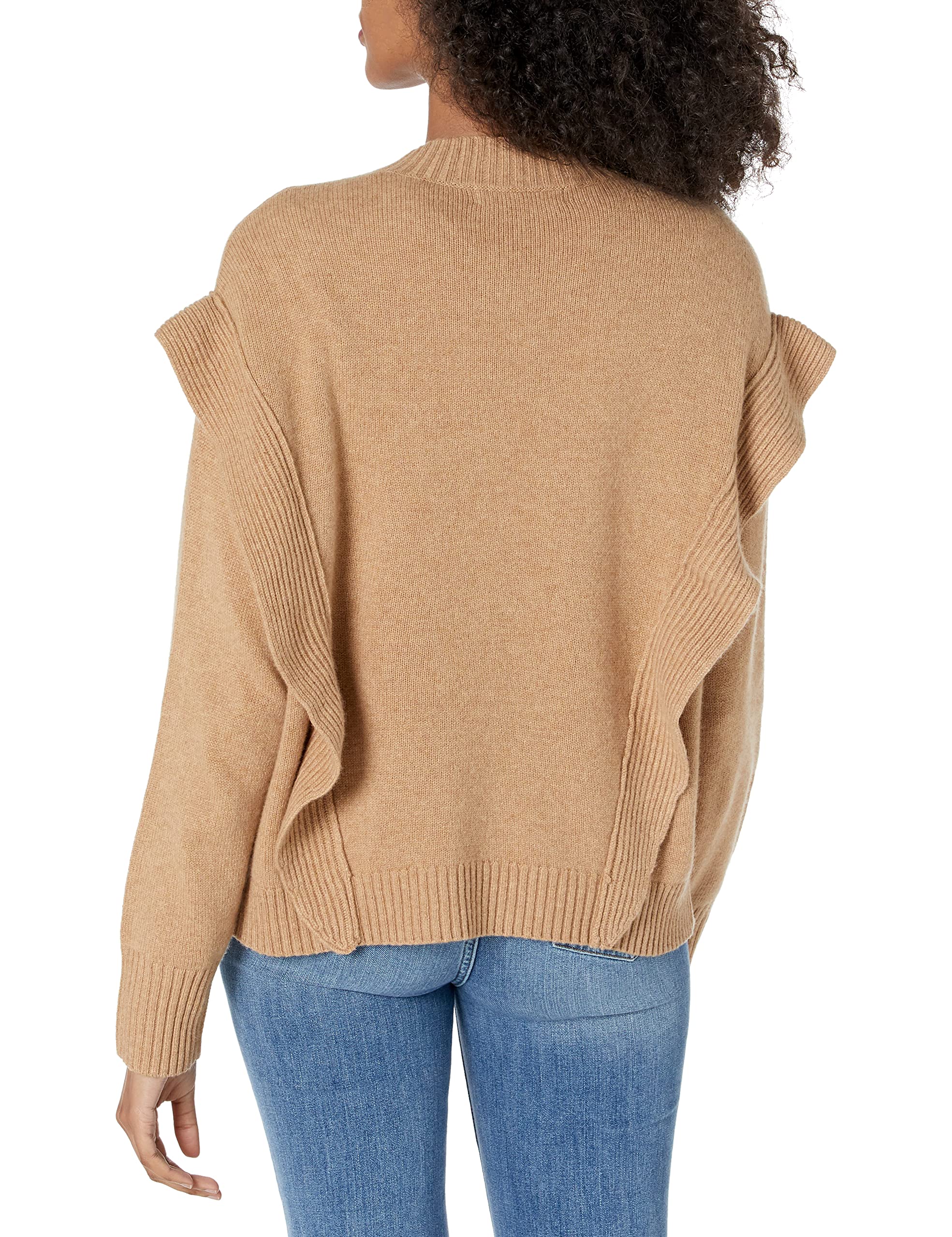 BCBGMAXAZRIA Women's Long Sleeve Ruffle Sweater - Soft Knit Pullover for Fall & Winter - Perfect for Office, Date Night & Holiday Parties