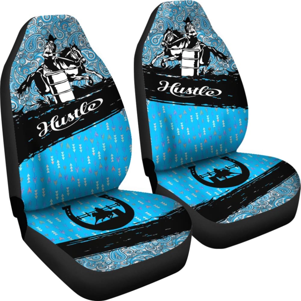 Barrel Racer Blue Horse Lover Car Seat Covers for Trucks & SUVs - Western Style Equestrian Design - Durable Neoprene Protection for Drivers & Passengers - Perfect for Rodeo, Horse Shows & Country Rides
