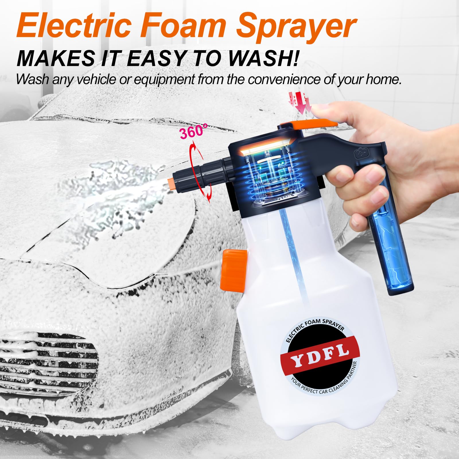 USB Rechargeable Electric Foam Sprayer 2L - High Pressure Car Wash Foam Cannon for Home, Garden & Auto Detailing | Perfect for Car Washing, House Cleaning & Outdoor Use (2 Liter Capacity)