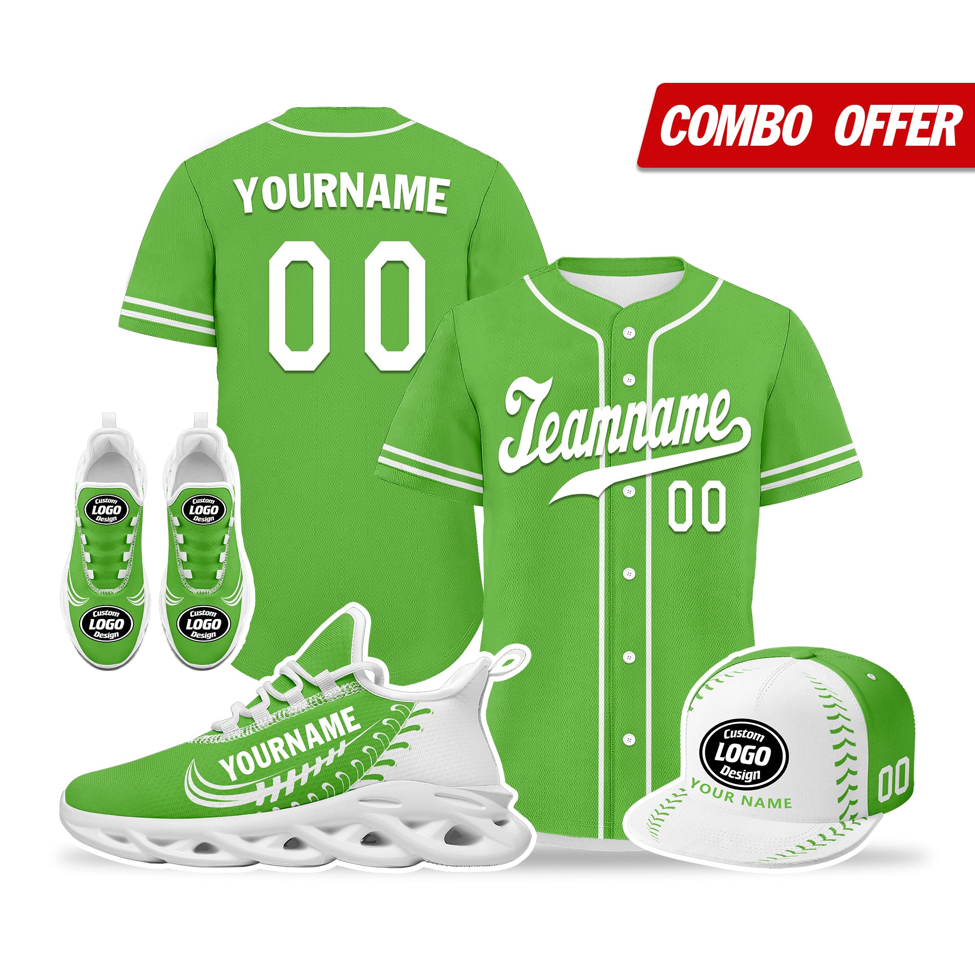 Custom Green MaxSoul Jersey Shoes & Hat Set - Personalized Sports Outfit for Basketball, Football & Fan Gear - Perfect for Games, Training & Team Spirit