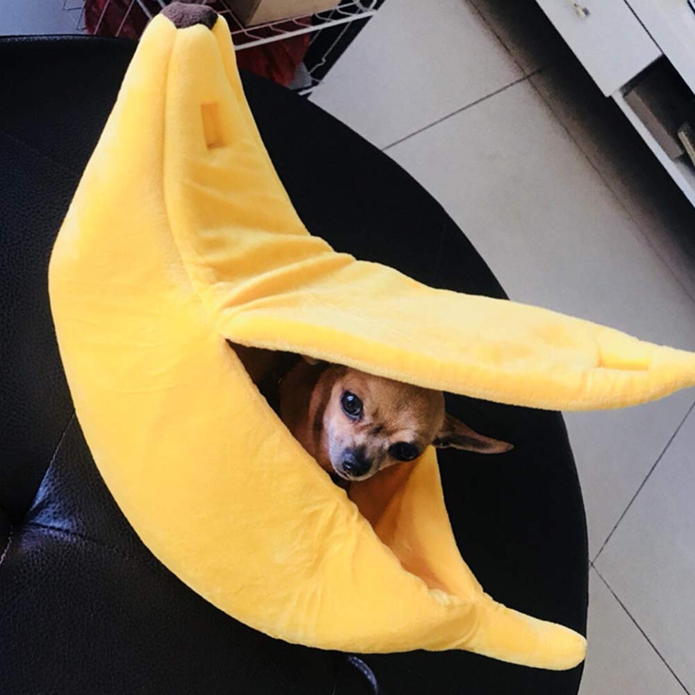Soft Banana-Shaped Cat Bed - Cozy Pet Cuddle House for Cats & Small Dogs | Cute Yellow Pet Supplies for Kittens & Puppies | Perfect for Indoor Napping, Lounging & Photo Shoots