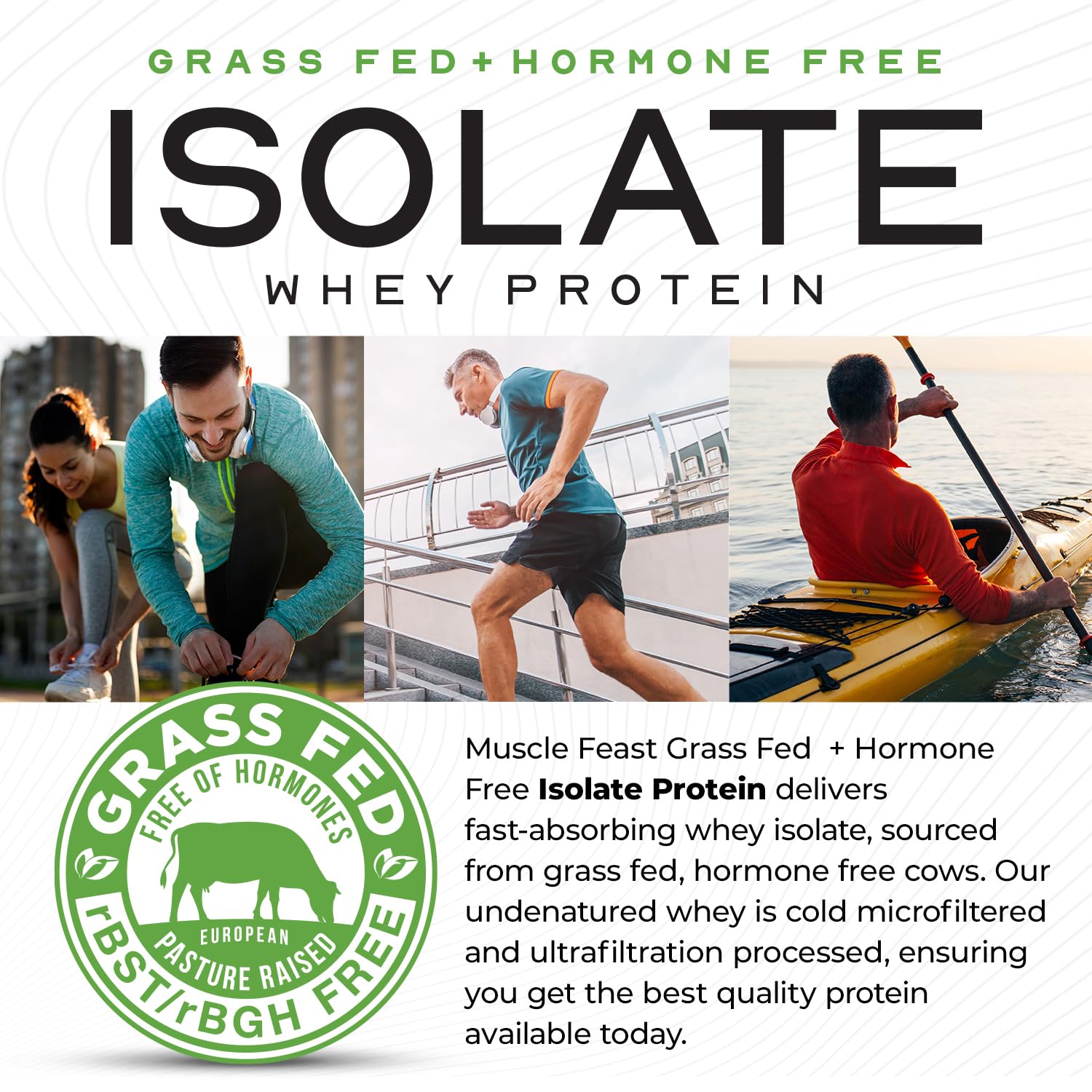 Muscle Feast Grass-Fed Whey Protein Isolate Powder - 100% Natural, Hormone Free, Pasture Raised, Cappuccino Flavor, 5lb for Post Workout Recovery & Muscle Building
