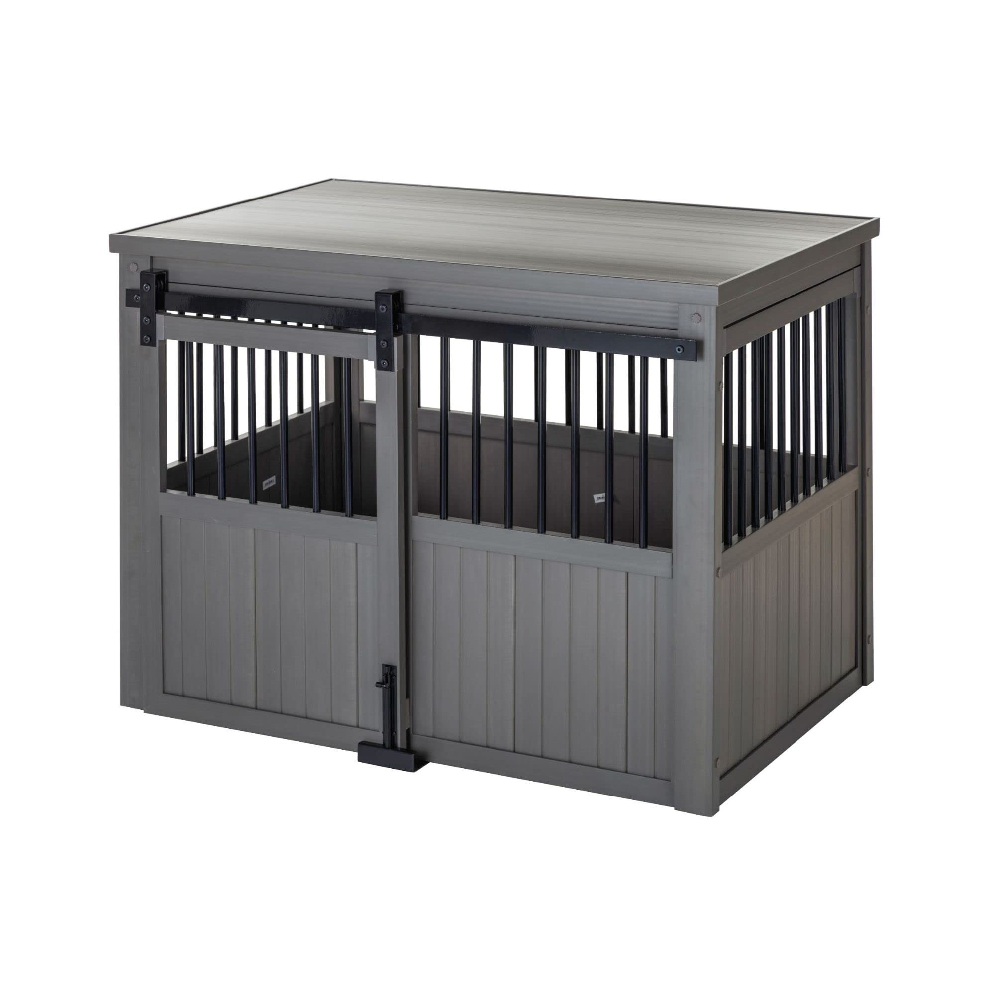 New Age Pet ECOFLEX Homestead Sliding Barn Door Dog Crate - Extra Large Grey Pet Furniture with Removable Cushions | Durable & Easy to Assemble Indoor Dog Kennel for Living Room, Bedroom or Office