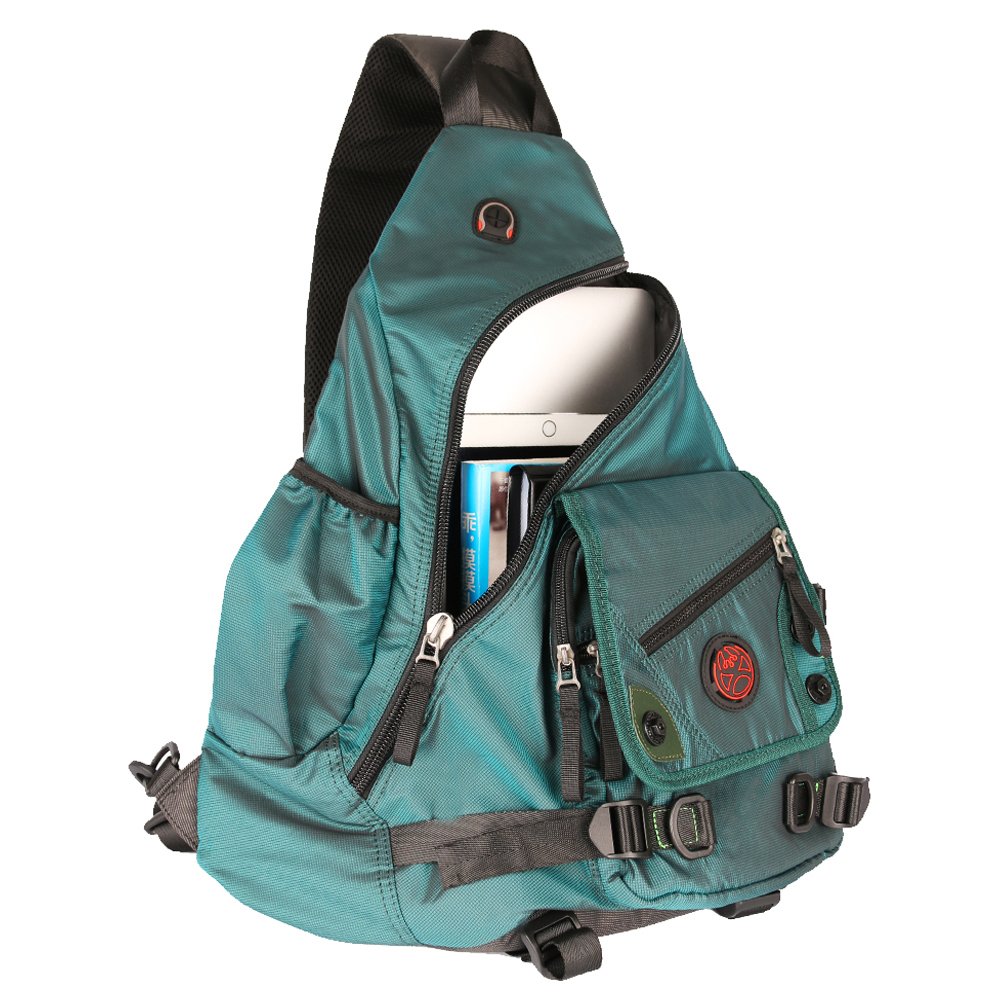 Large Sling Bag for Laptop - Crossbody Messenger Backpack with Shoulder Strap, Travel Rucksack for Men & Women (Dark Green) - Perfect for Commuting, Work, Gym & Outdoor Adventures