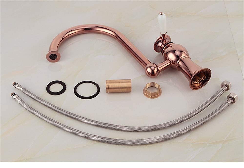 Red Bronze Kitchen Sink Faucet - Single Hole Rotary Hot and Cold Water Mixer for Washbasin, Perfect for Modern Households and Compact Kitchens