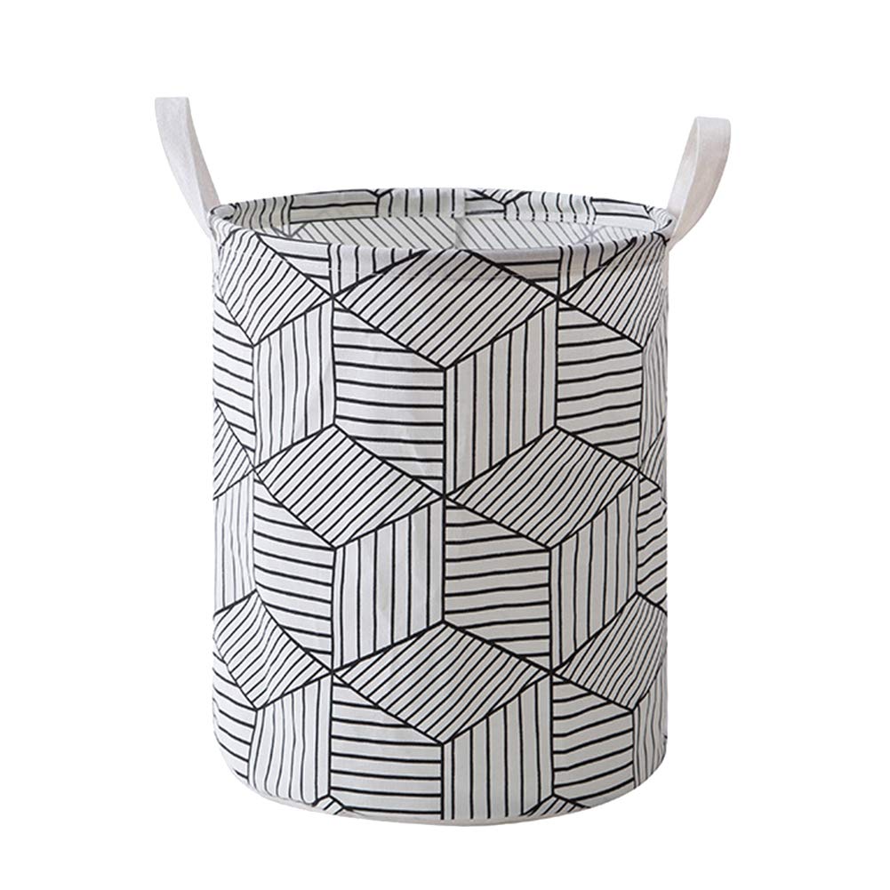 Round Folding Grid Laundry Storage Basket - Breathable Clothes Organizer Bin for Bedroom, Bathroom & Closet Organization (Stripe Pattern) - Perfect for Socks, Underwear & Toy Storage