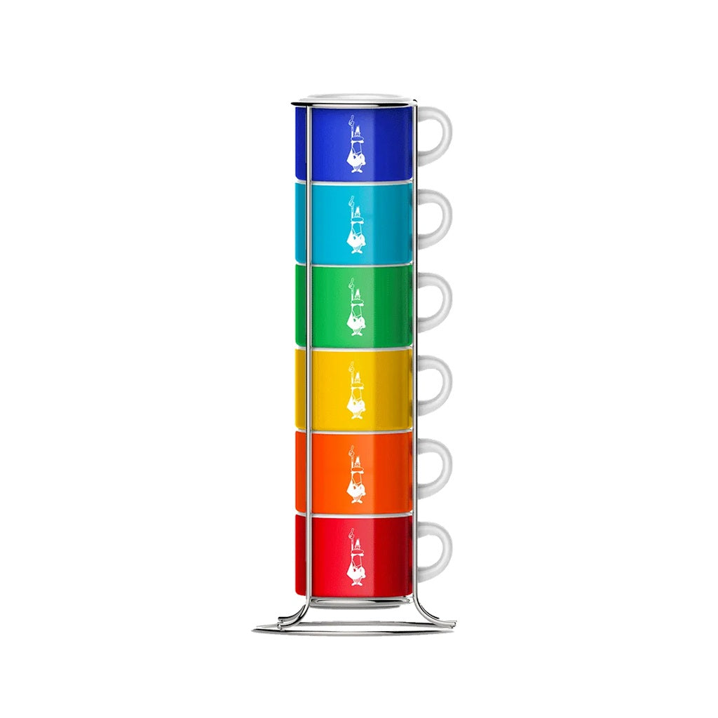 Bialetti Colorful Stackable Espresso Cups Set of 6 - Durable Ceramic Coffee Cups for Home, Office & Cafe Use