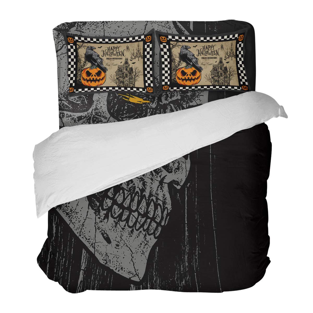 LOVE HOME DAY Halloween Skull Bedding Set - Ultra Soft 4 Piece Duvet Cover with 2 Pillow Shams, Bloody Horror Design for Spooky Bedroom Decor | Perfect for Halloween Party, Haunted House Theme, or Gothic Home Decor