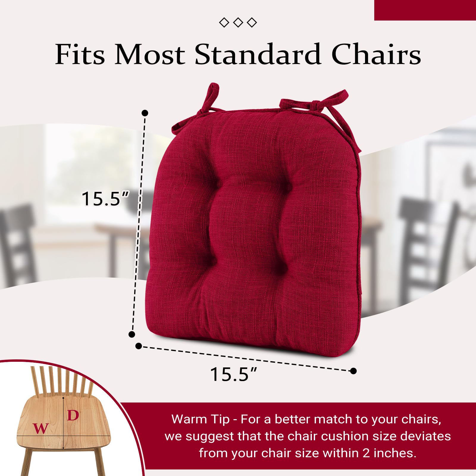 Non-Slip Tufted Memory Foam Chair Cushions Set of 2 - 15.5
