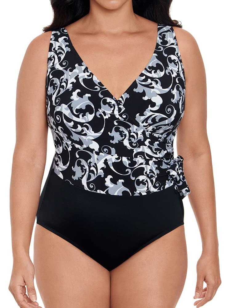 Longitude Women's One Piece Swimsuit - Side Tie Draped Surplice Bathing Suit for Beach, Pool & Vacation | Plus Size Swimwear for Women