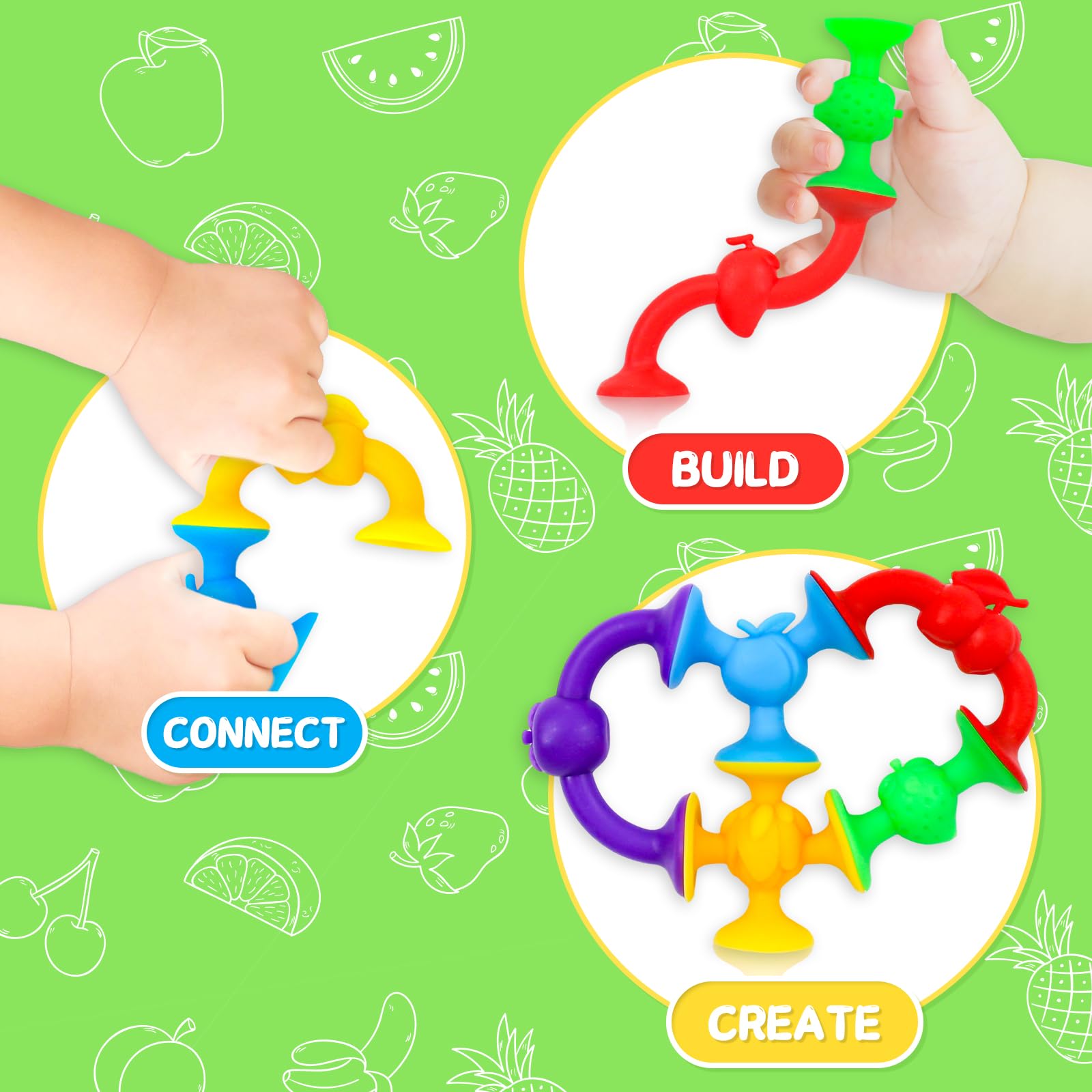 50 Pcs Silicone Fruit Sucker Toys for Kids Ages 3-6 | Fun Bath & Stress Relief Toys with Storage | Perfect for Toddler Sensory Play & Bathtime Fun