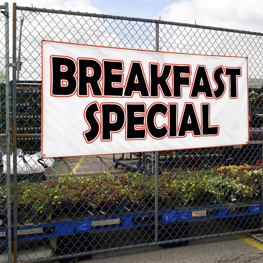 Custom Vinyl Banner - 48x96 Inches with 8 Grommets | Weatherproof Outdoor Sign for Breakfast Specials, Yard Sales & Industrial Use | Durable White Vinyl for Business & Events