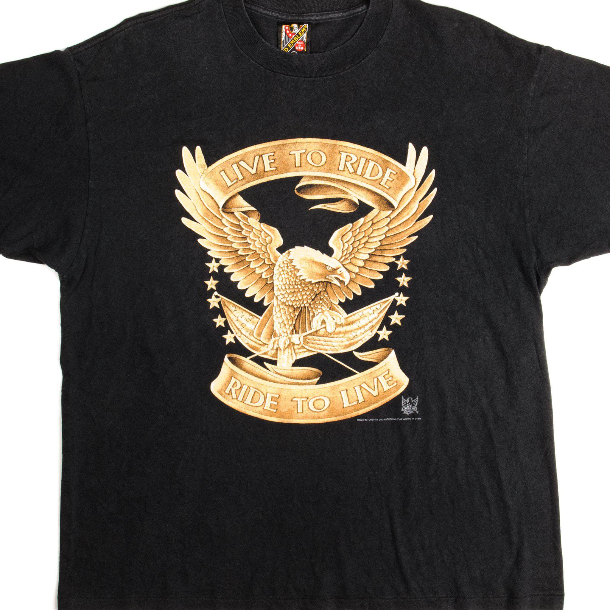 Vintage 3D Emblem American Biker T-Shirt 1993 - XL Size, Made in USA - Perfect for Motorcycle Rides, Retro Fashion & Vintage Collectors