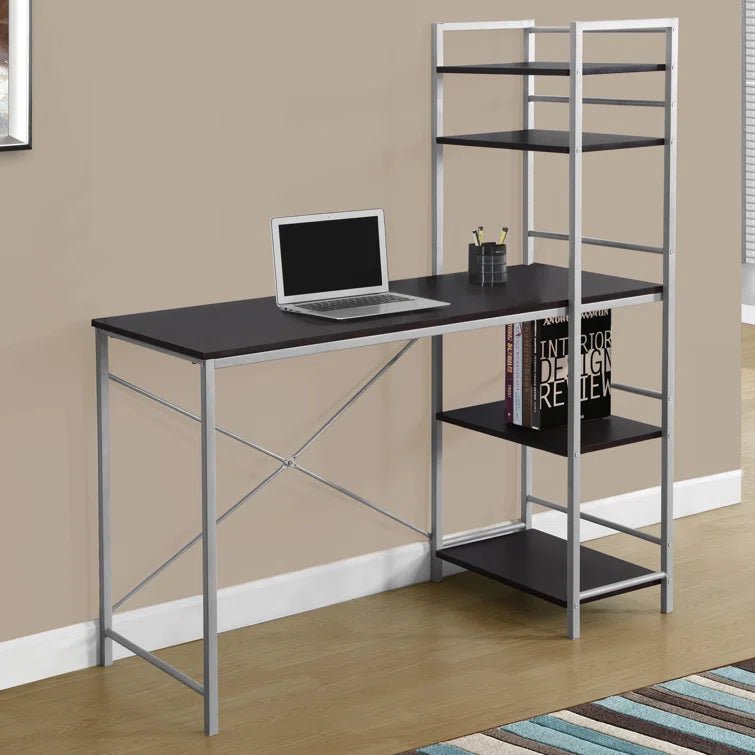 4 FT Home Office Writing Desk with Storage - White & Gray or Espresso & Gray | Modern Computer Desk for Small Spaces | Perfect for Remote Work, Study & Home Office Setup