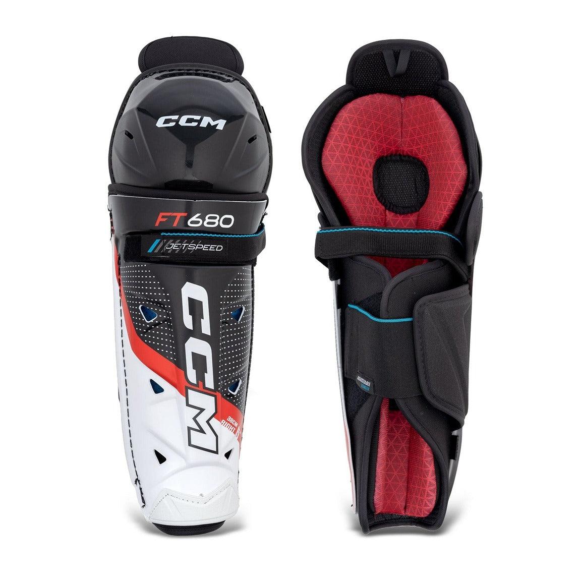 CCM Jetspeed FT680 Senior Hockey Shin Guards - Protective Gear for Ice Hockey Players - Perfect for Games, Practices & Training Sessions