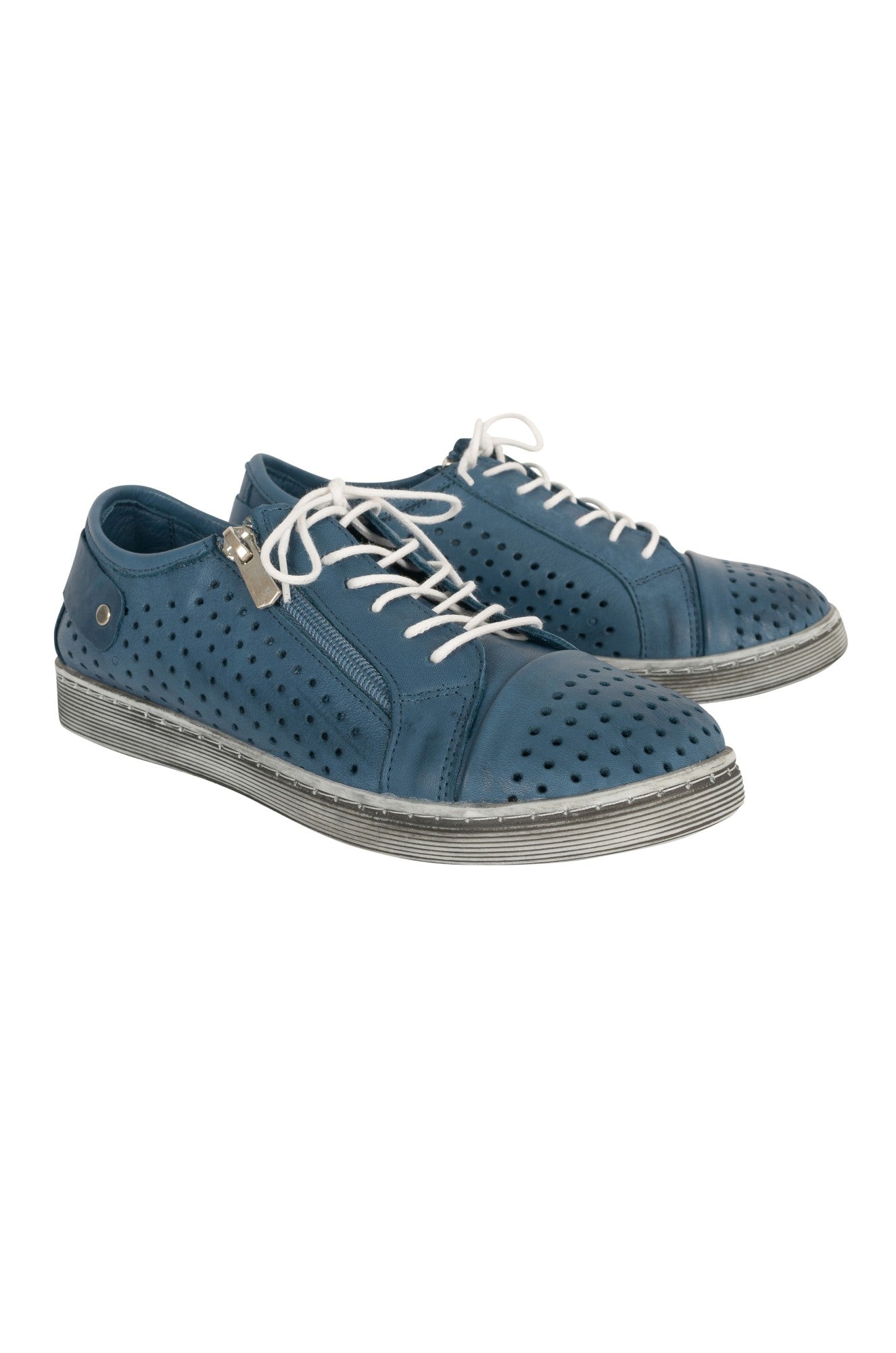 Lace Up & Side Zip Leather Sneakers for Women - Comfortable Casual Shoes for Walking, Running & Daily Wear | OCEAN | 0617YY | Perfect for Work, Travel & Outdoor Activities