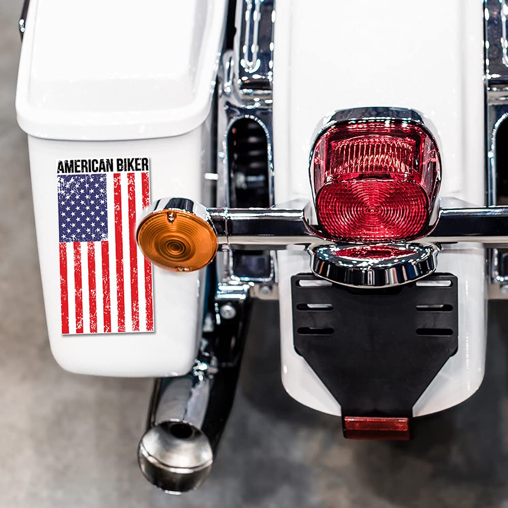 Skull Society American Biker Flag 7 Inch All Weather Vinyl Decal Sticker - Durable Motorcycle, Truck, Car & Laptop Sticker - Waterproof Adhesive for Windows, Walls & Flat Surfaces - Perfect for Biker Gangs, Vehicle Customization & Personal Style (1-Pack)